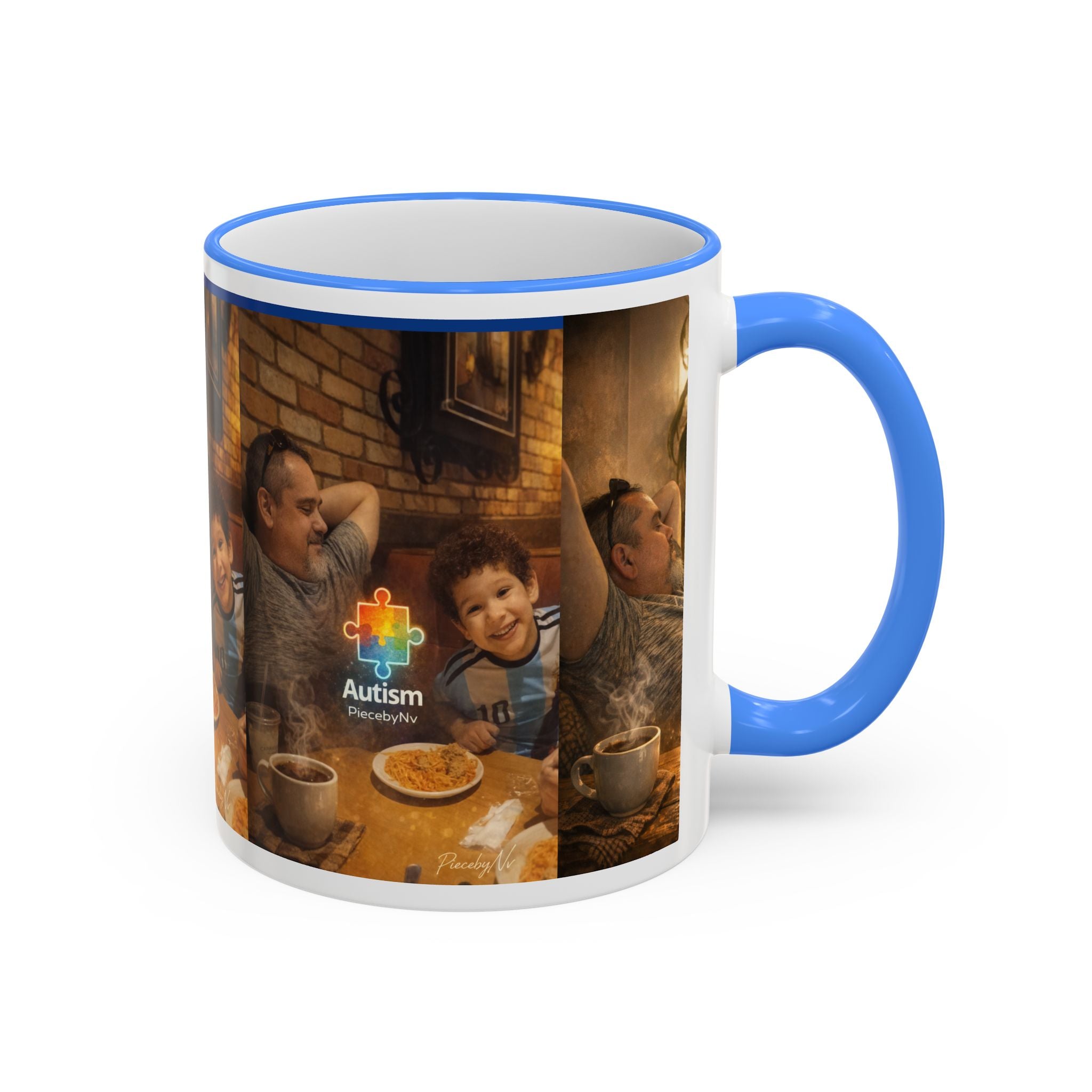 Autism Puzzle Heart Illustration Mug | Accent Rim & Handle