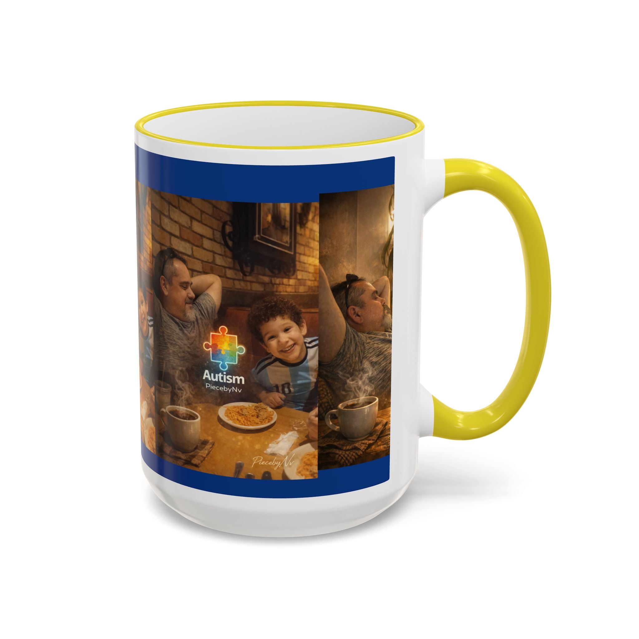 Autism Puzzle Heart Illustration Mug | Accent Rim & Handle