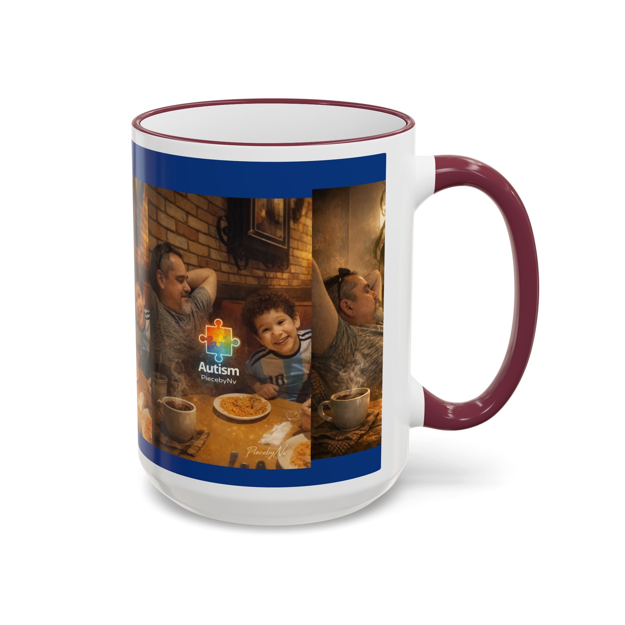 Autism Puzzle Heart Illustration Mug | Accent Rim & Handle