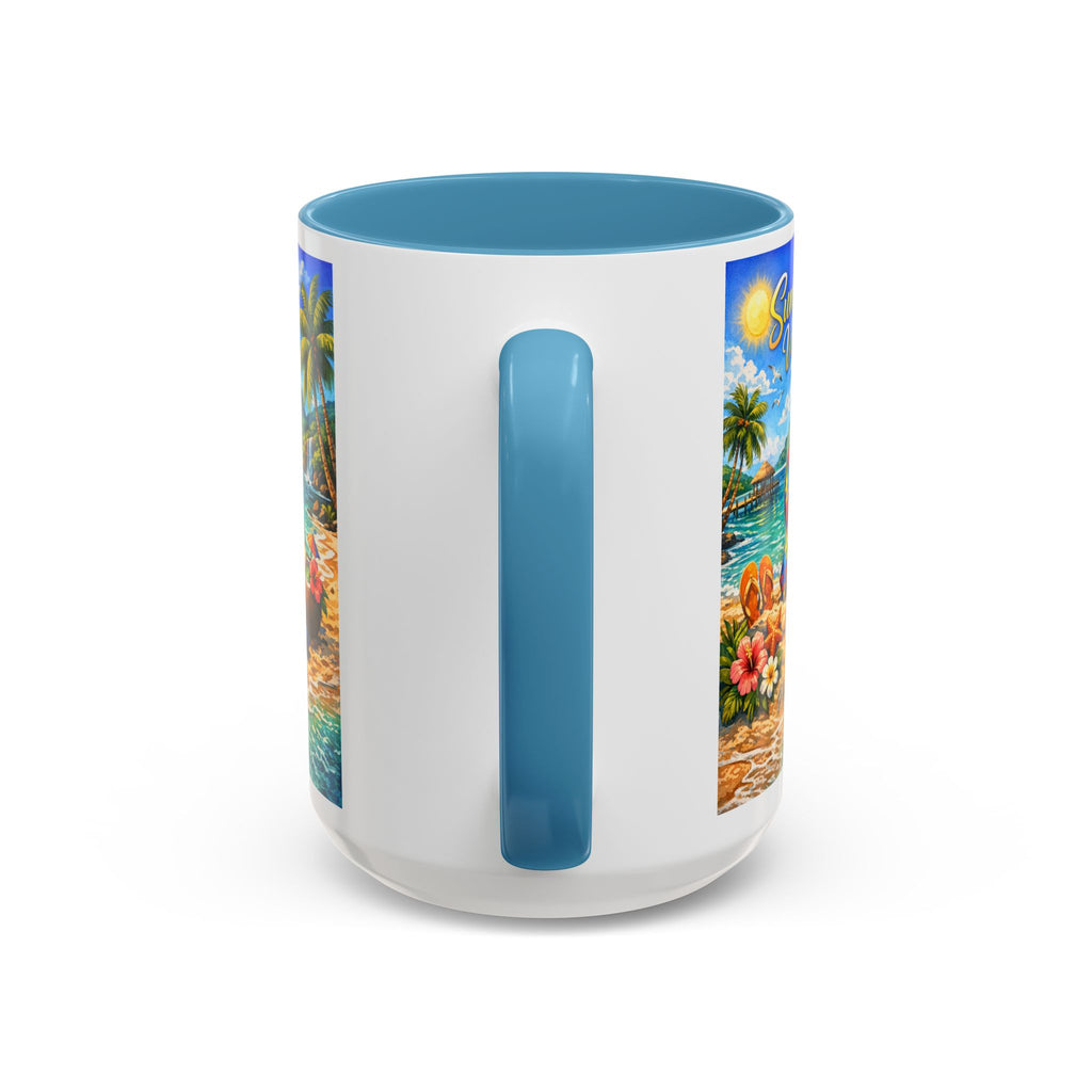 Tropical Palm Sunrise Mug | Ceramic Accent Coffee Mug 11oz 15oz, Summer Vibes Autism Awareness Mug – Tropical Beach Puzzle Ribbon Design