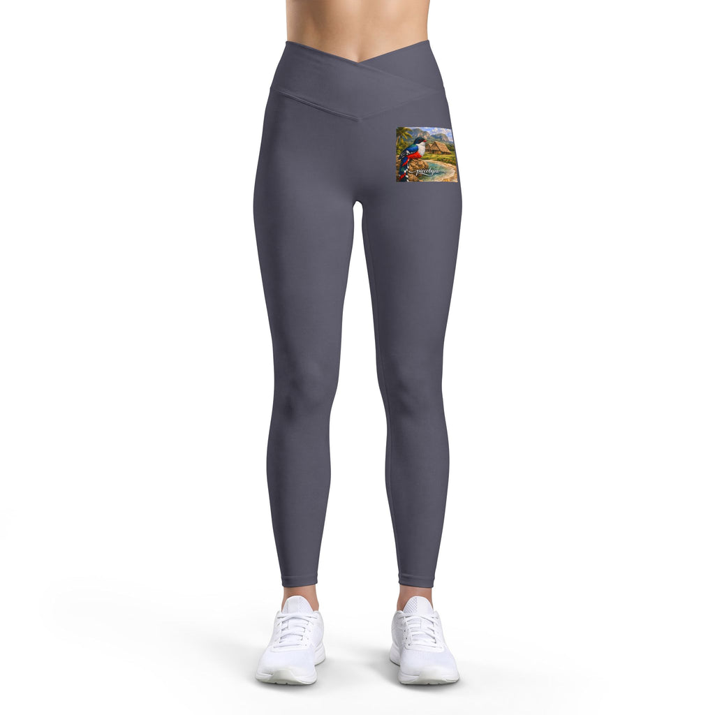 Tropical Parrot Pocket Leggings | Gray High-Waist Yoga Pants