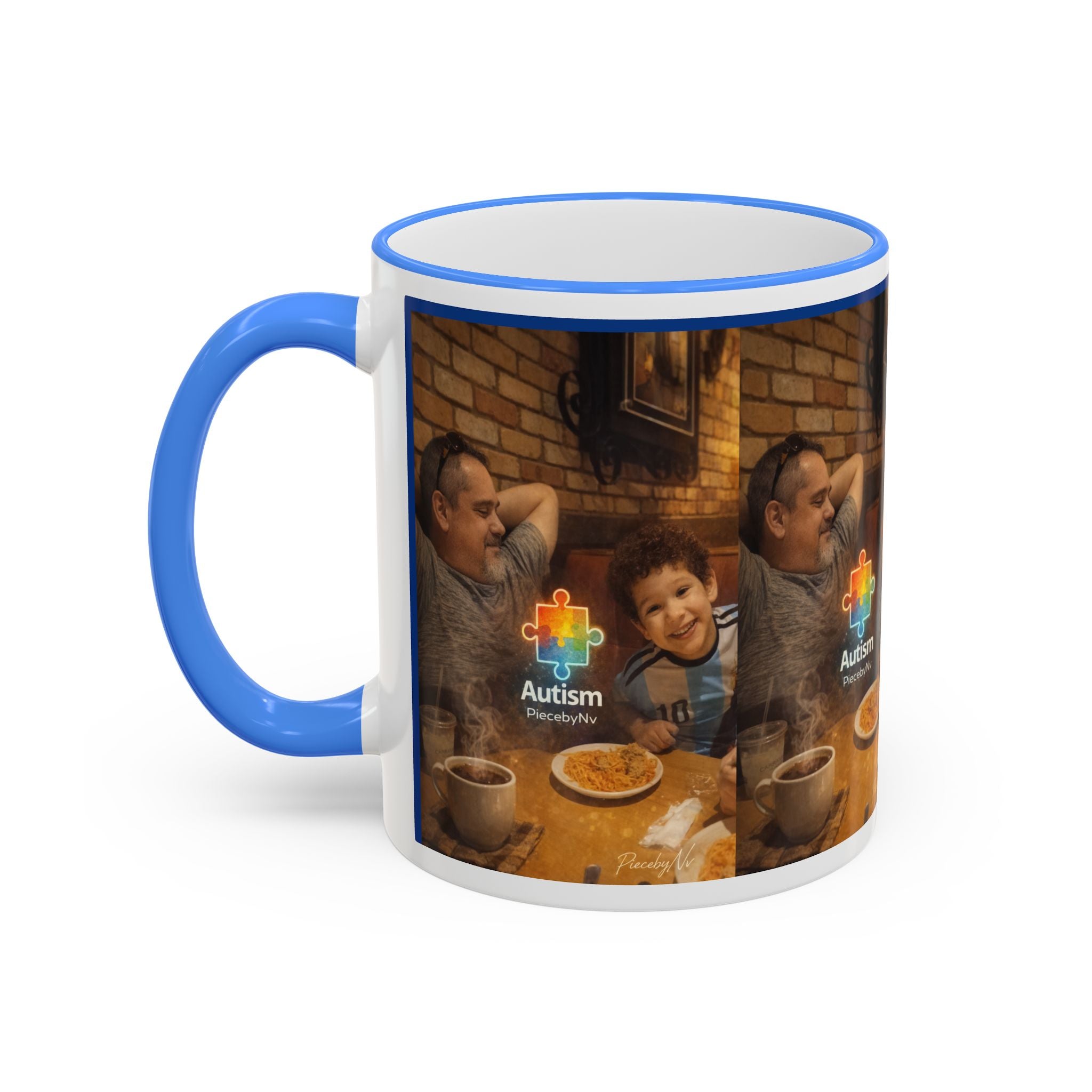 Autism Puzzle Heart Illustration Mug | Accent Rim & Handle