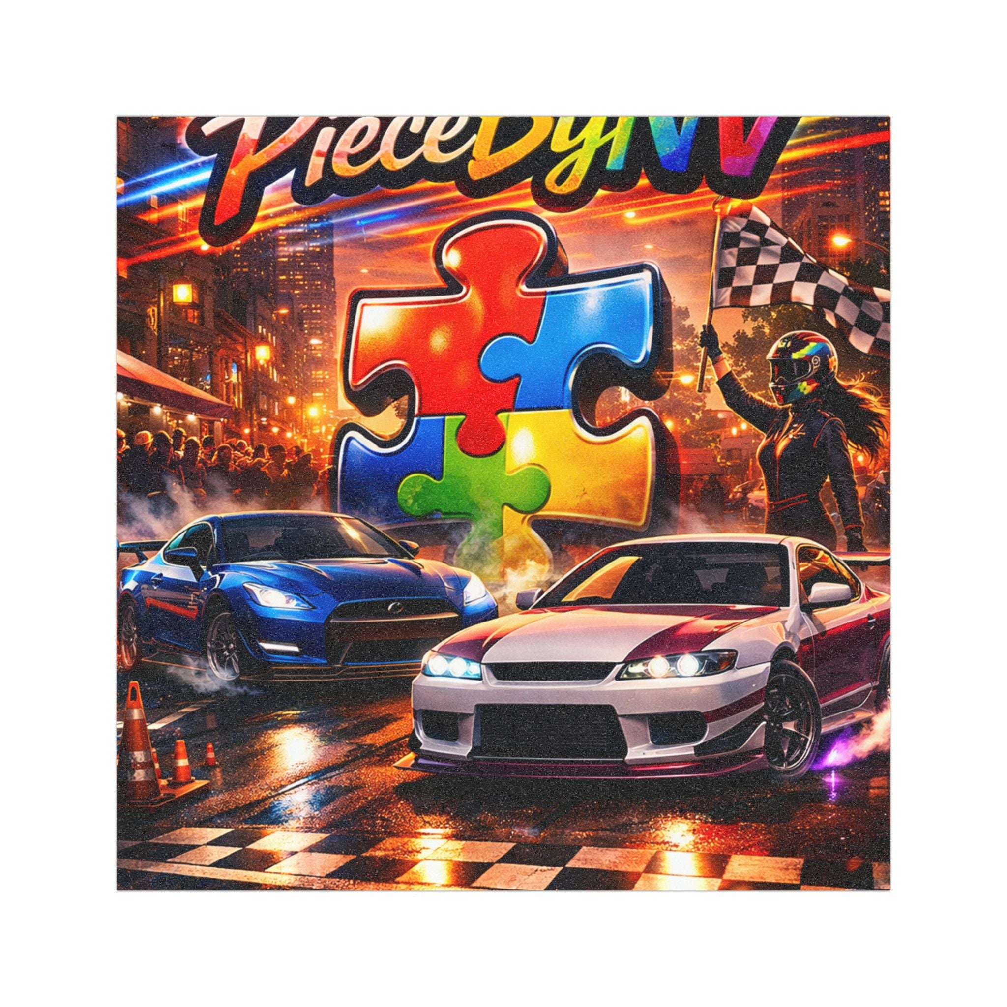 Racing Puzzle Piece Car Magnet | Magnetic Car Decal, Puzzle Autism Awareness
