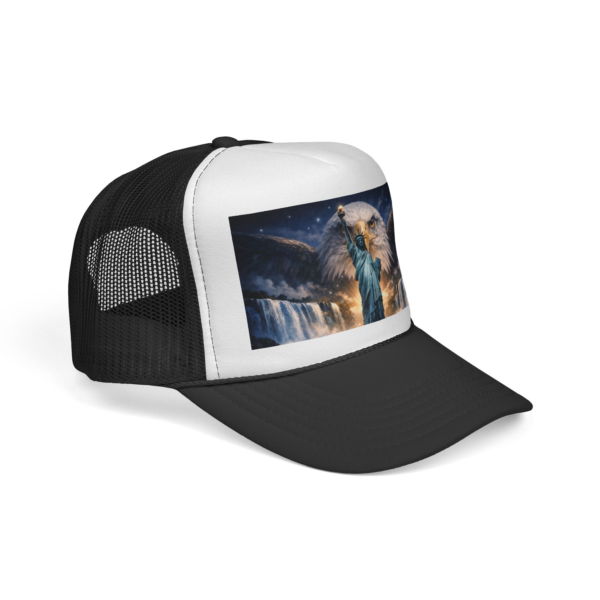 Statue of Liberty Eagle Scene Trucker Cap | Patriotic USA Design