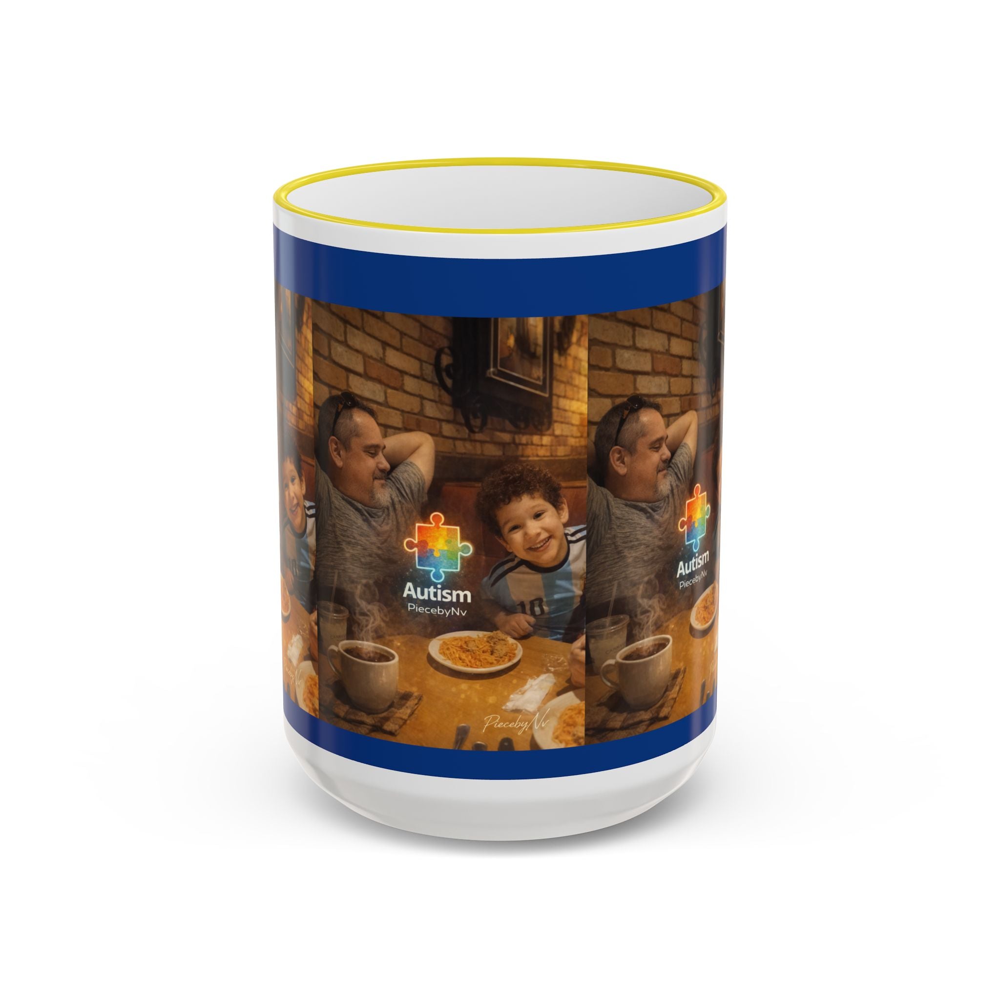 Autism Puzzle Heart Illustration Mug | Accent Rim & Handle
