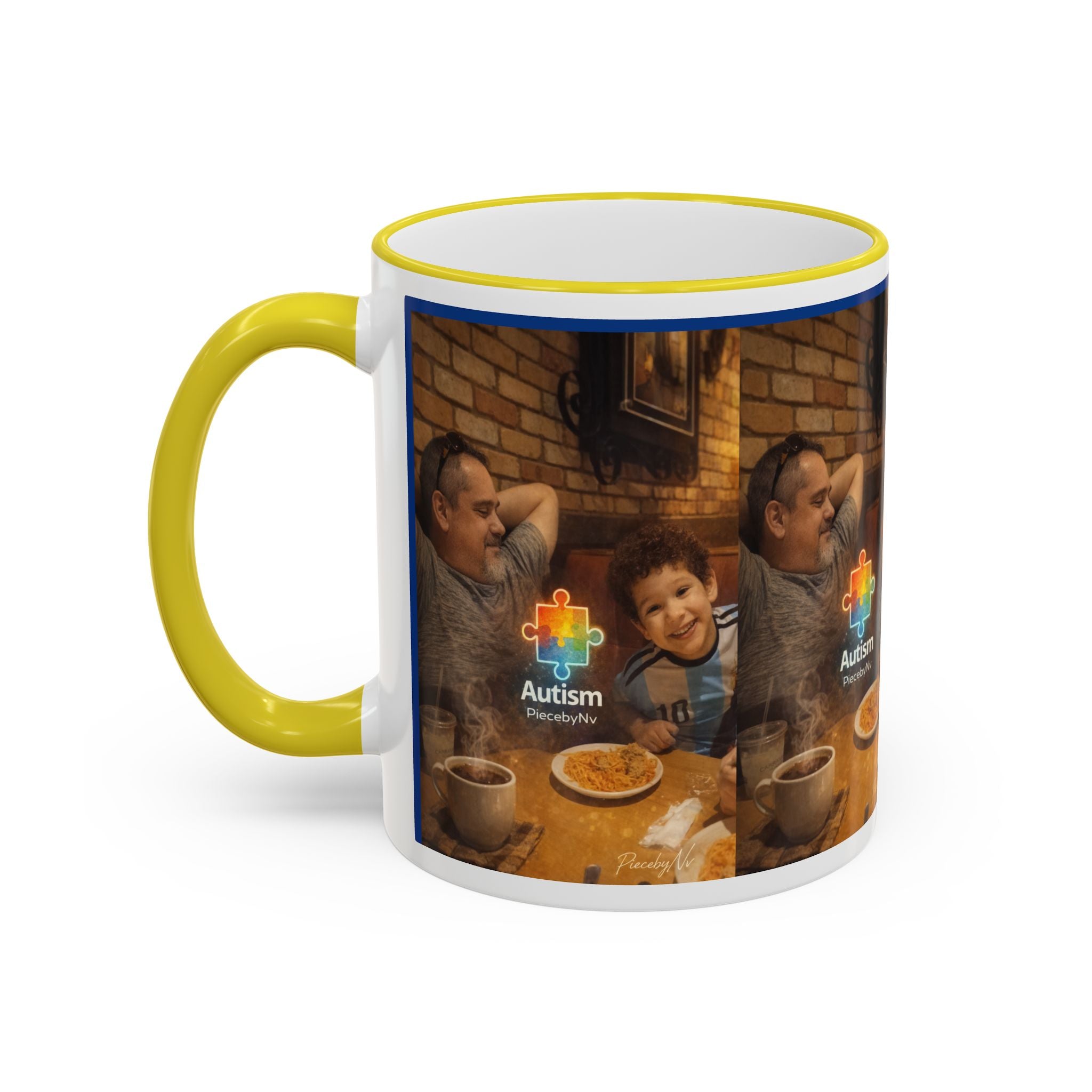 Autism Puzzle Heart Illustration Mug | Accent Rim & Handle