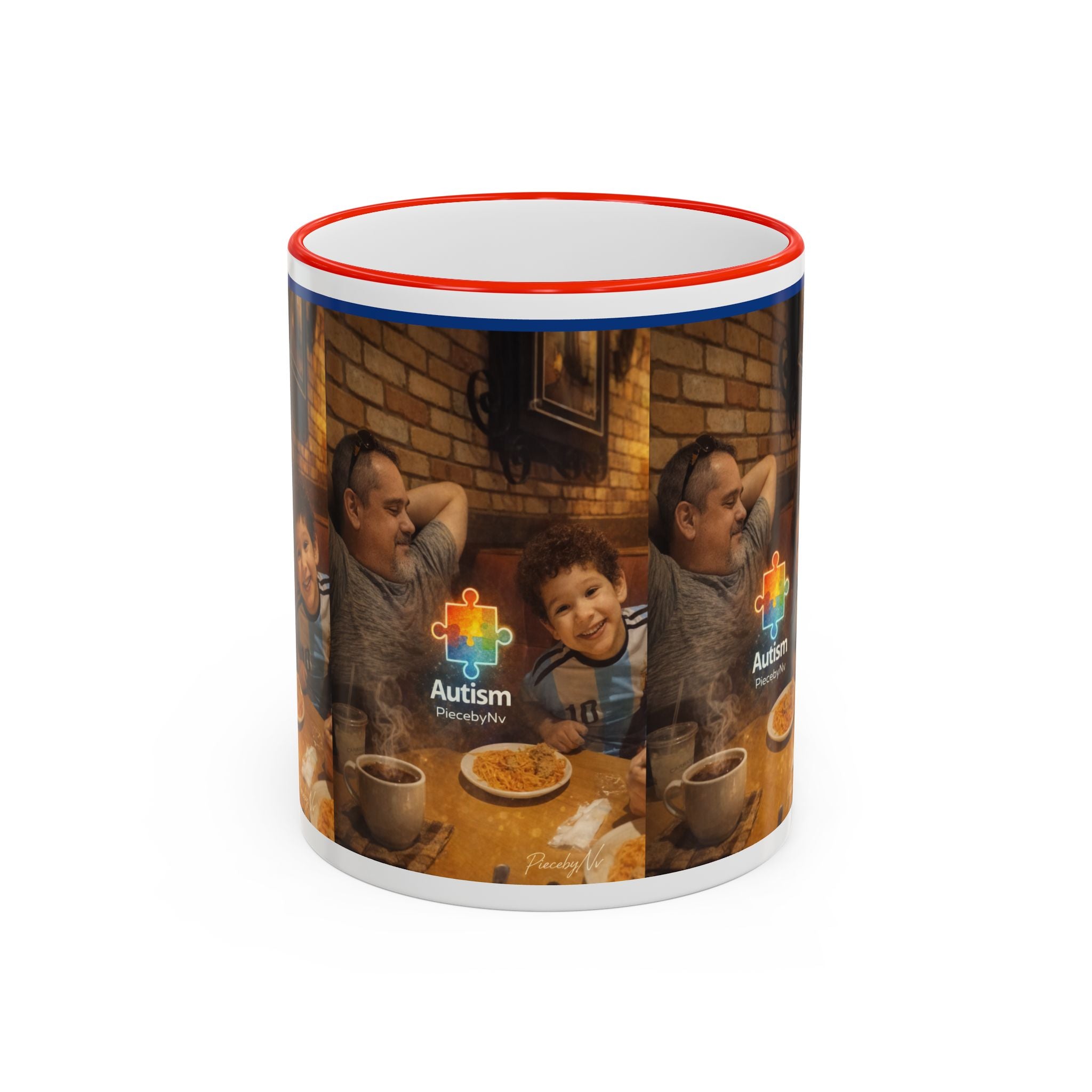 Autism Puzzle Heart Illustration Mug | Accent Rim & Handle