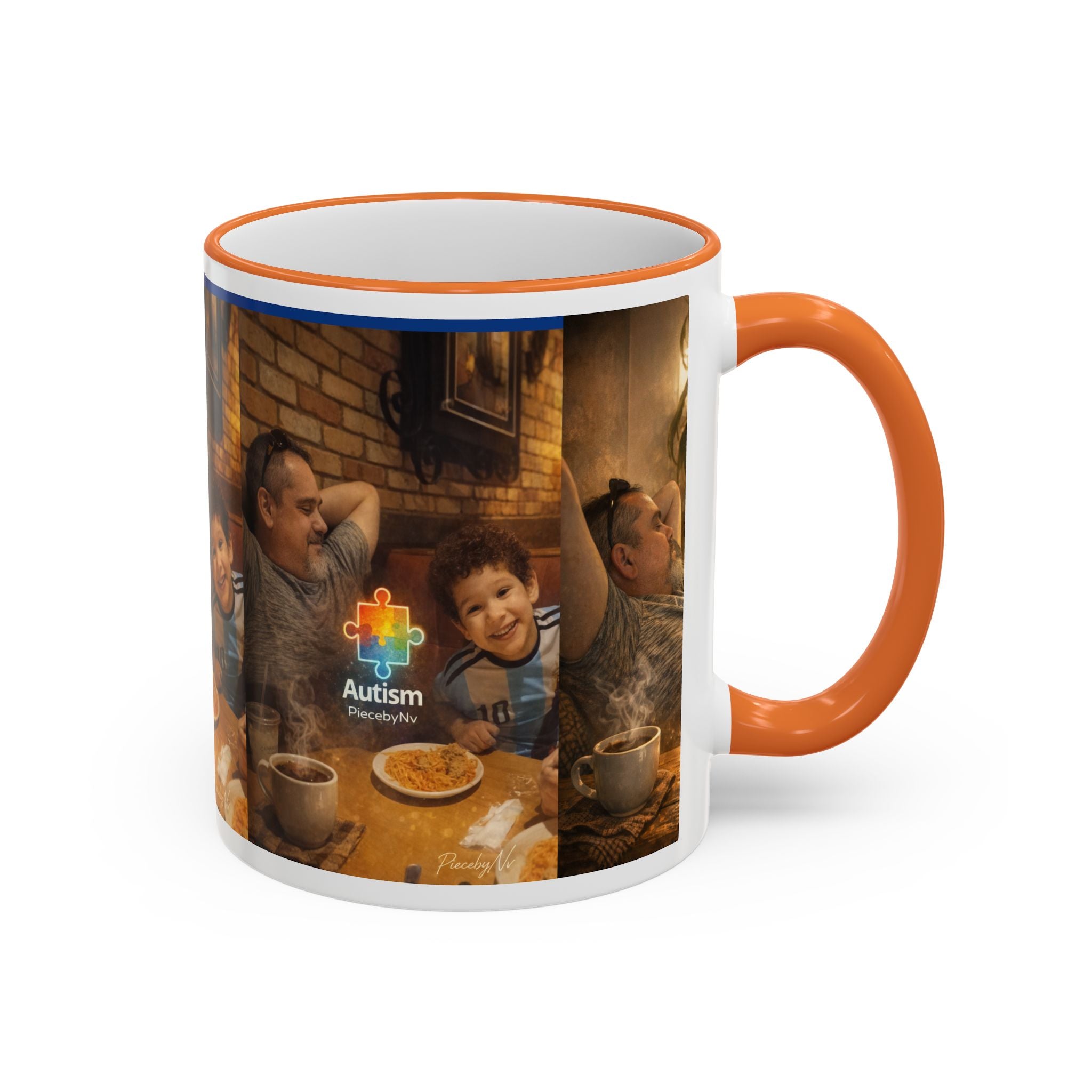 Autism Puzzle Heart Illustration Mug | Accent Rim & Handle