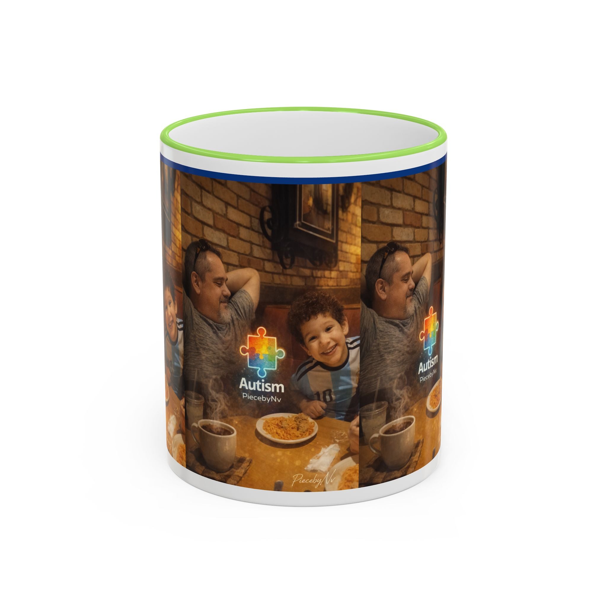 Autism Puzzle Heart Illustration Mug | Accent Rim & Handle
