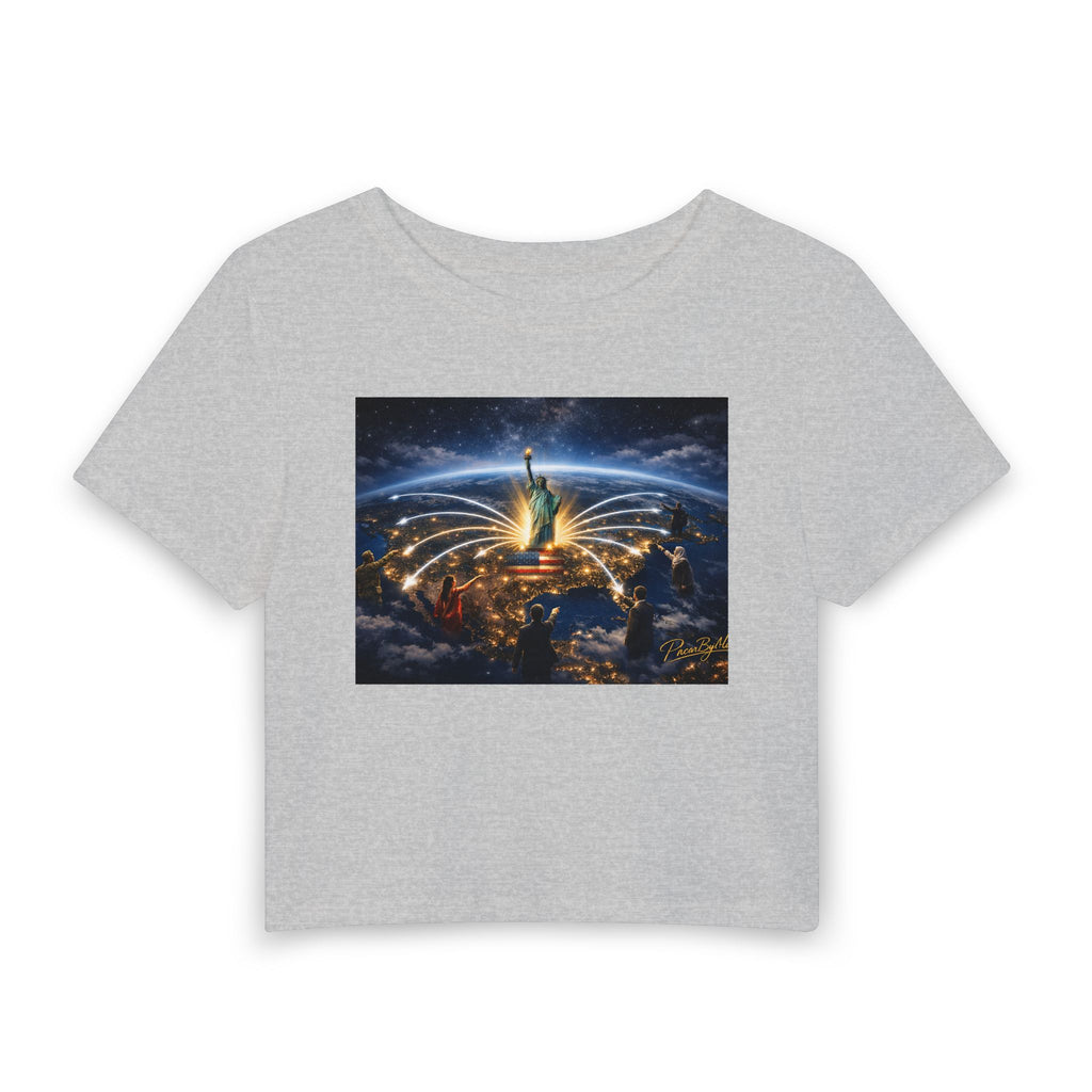 Statue of Liberty Cityscape Baby Tee | New York Skyline Graphic