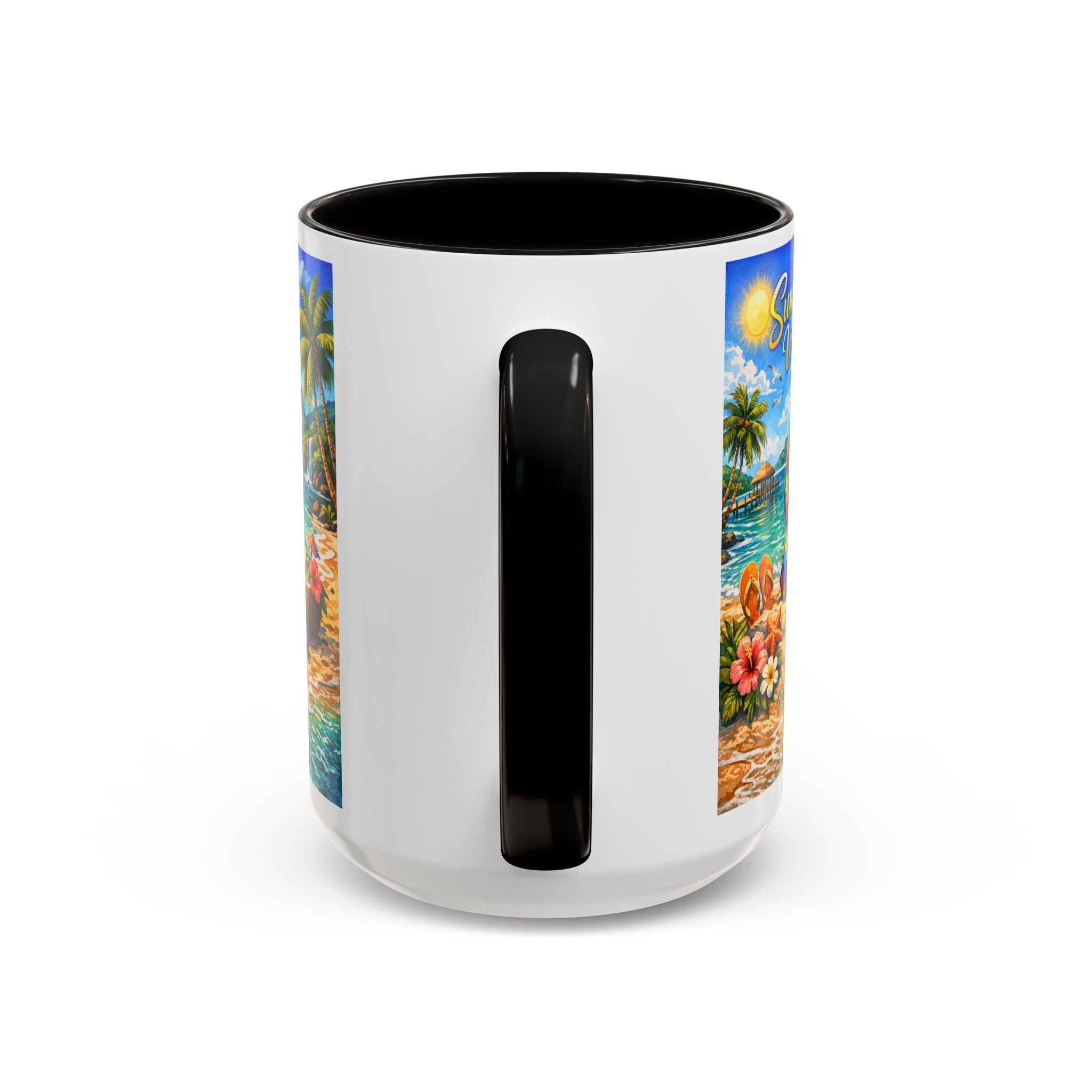 Tropical Palm Sunrise Mug | Ceramic Accent Coffee Mug 11oz 15oz, Summer Vibes Autism Awareness Mug – Tropical Beach Puzzle Ribbon Design