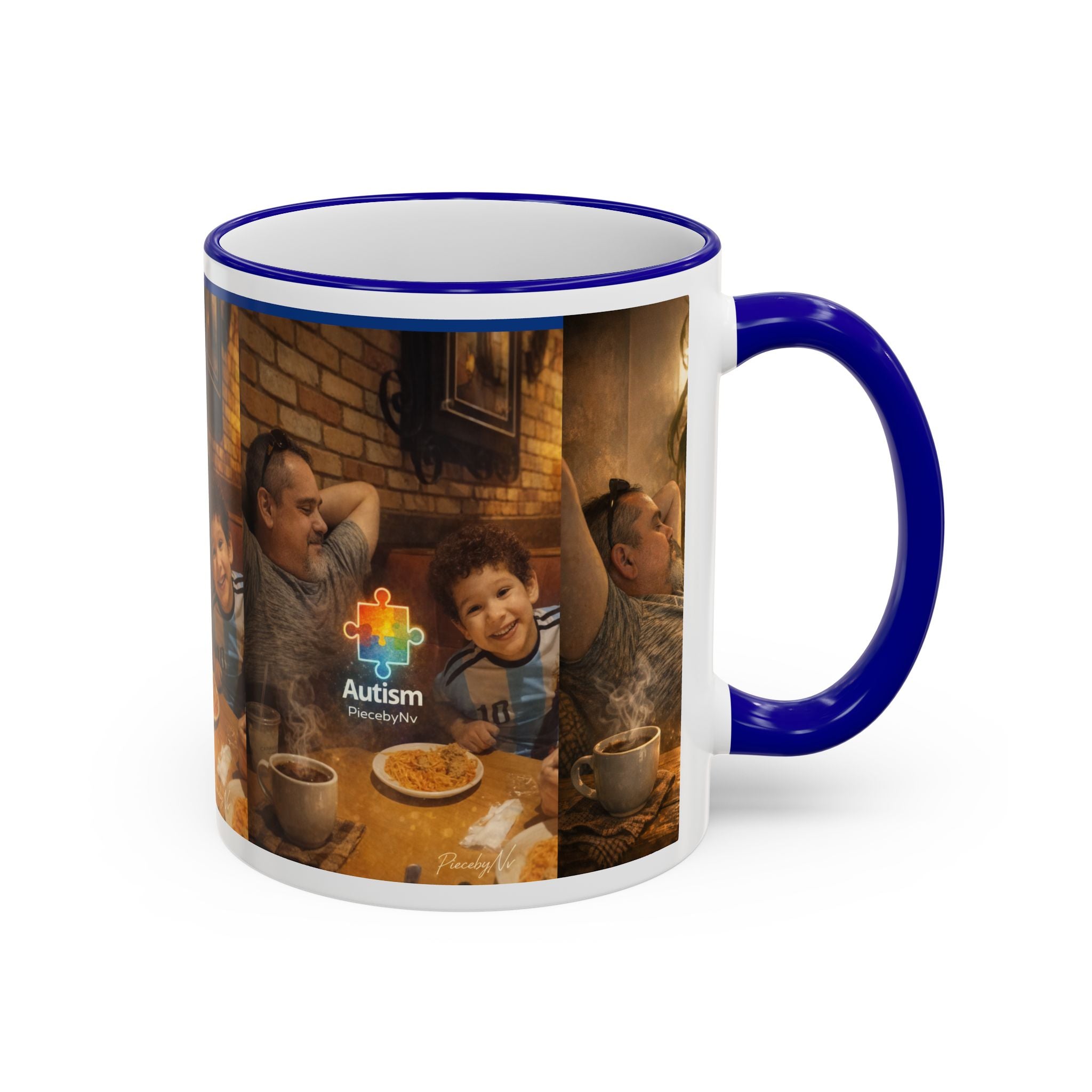 Autism Puzzle Heart Illustration Mug | Accent Rim & Handle