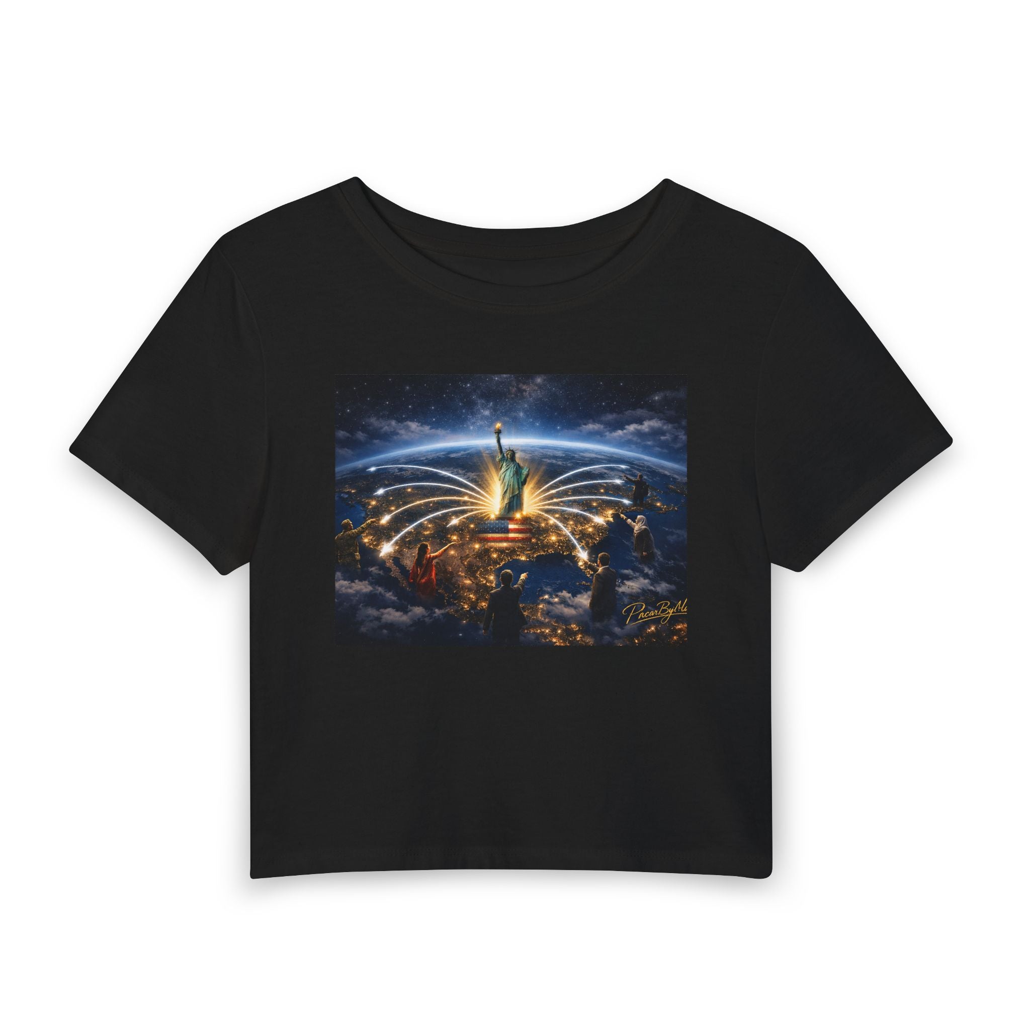 Statue of Liberty Cityscape Baby Tee | New York Skyline Graphic