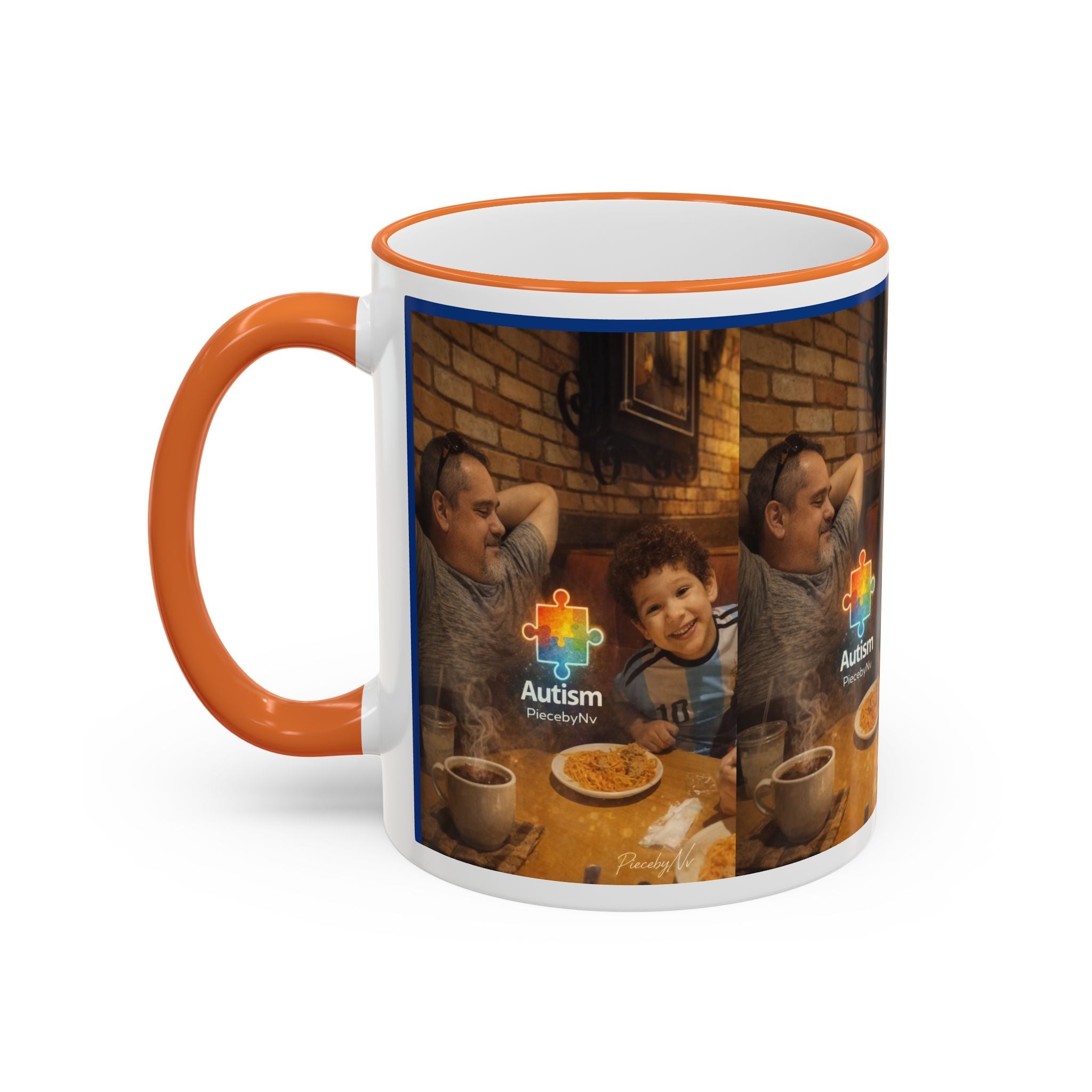 Autism Puzzle Heart Illustration Mug | Accent Rim & Handle