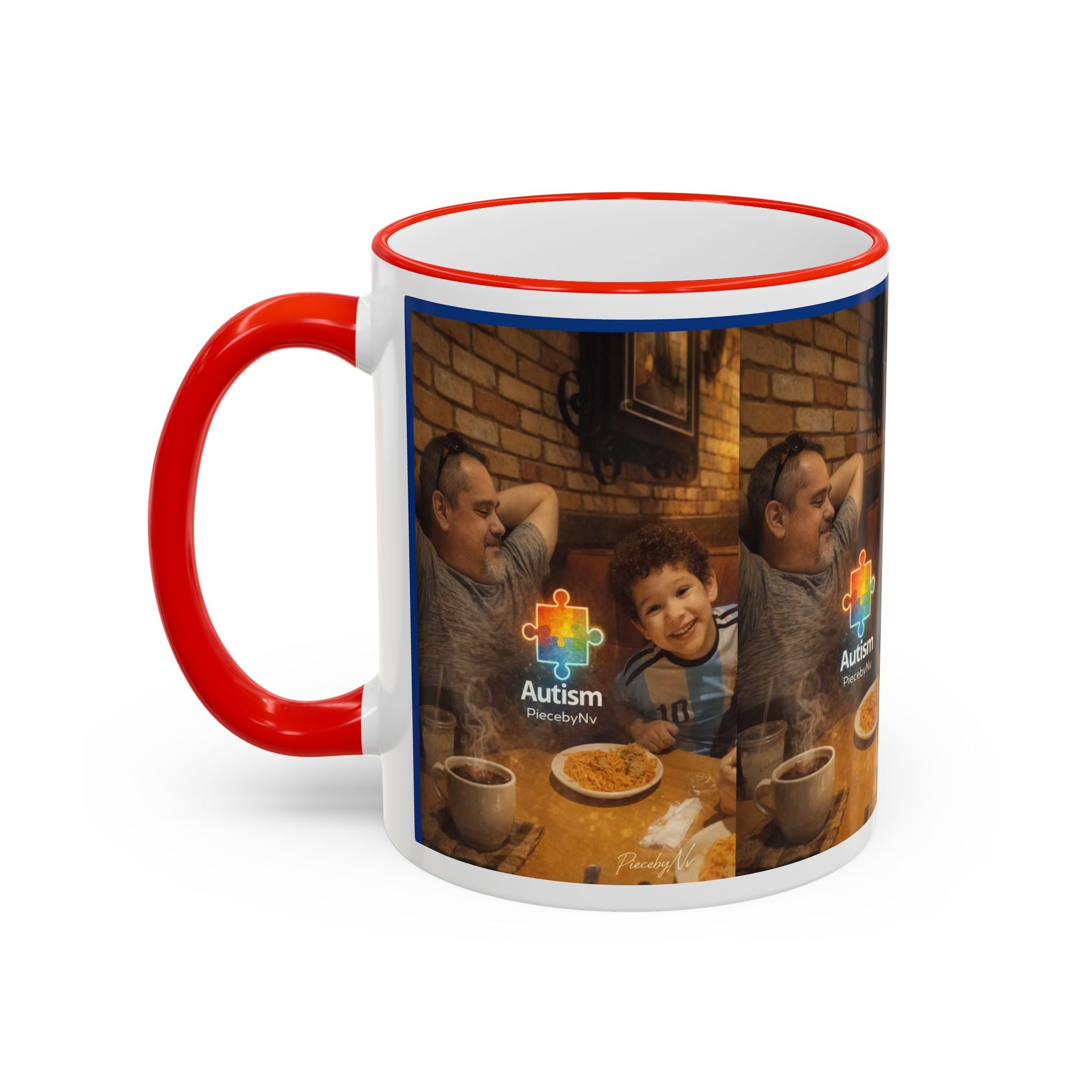Autism Puzzle Heart Illustration Mug | Accent Rim & Handle