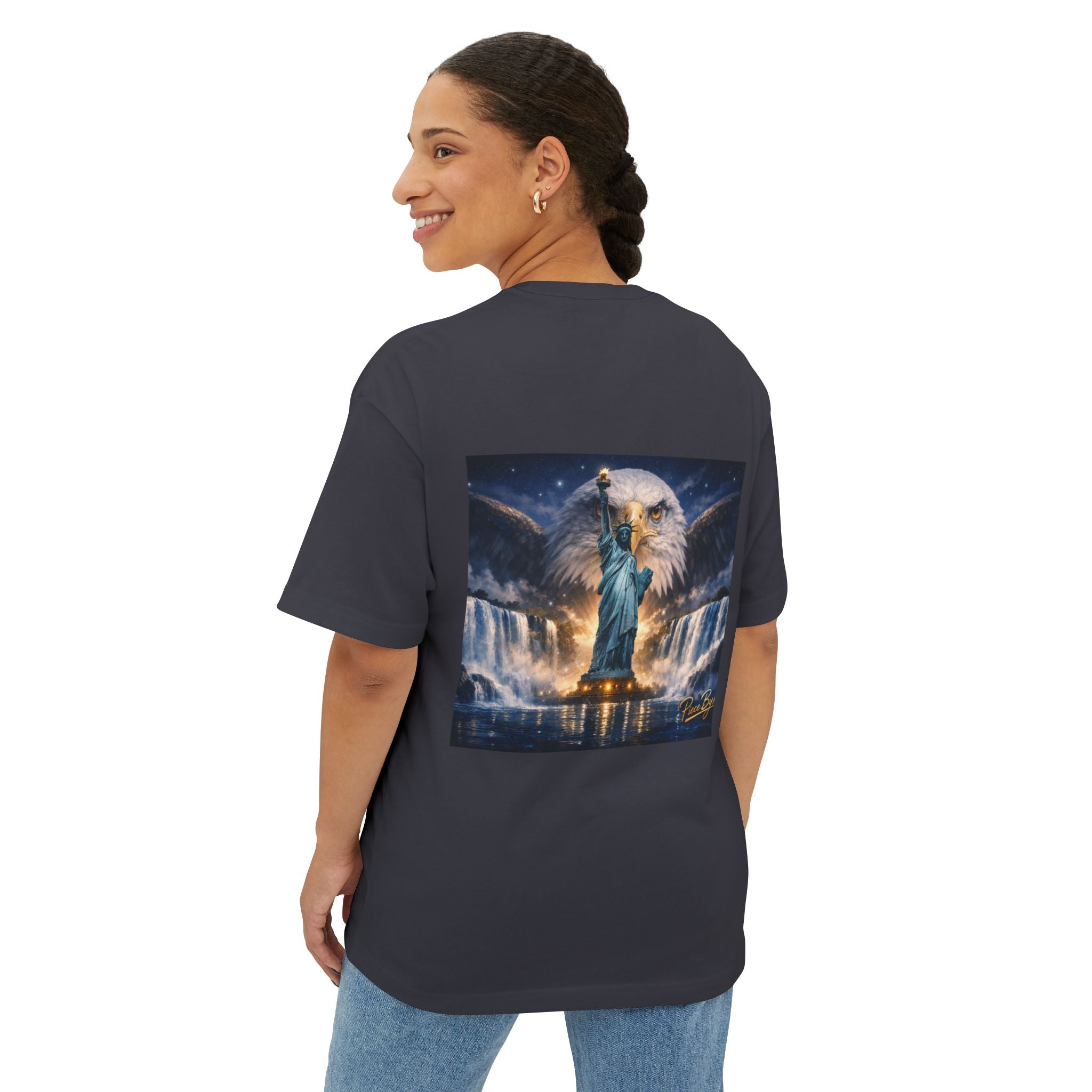 Statue of Liberty Eagle Back Print T-Shirt | Patriotic Liberty Artwork