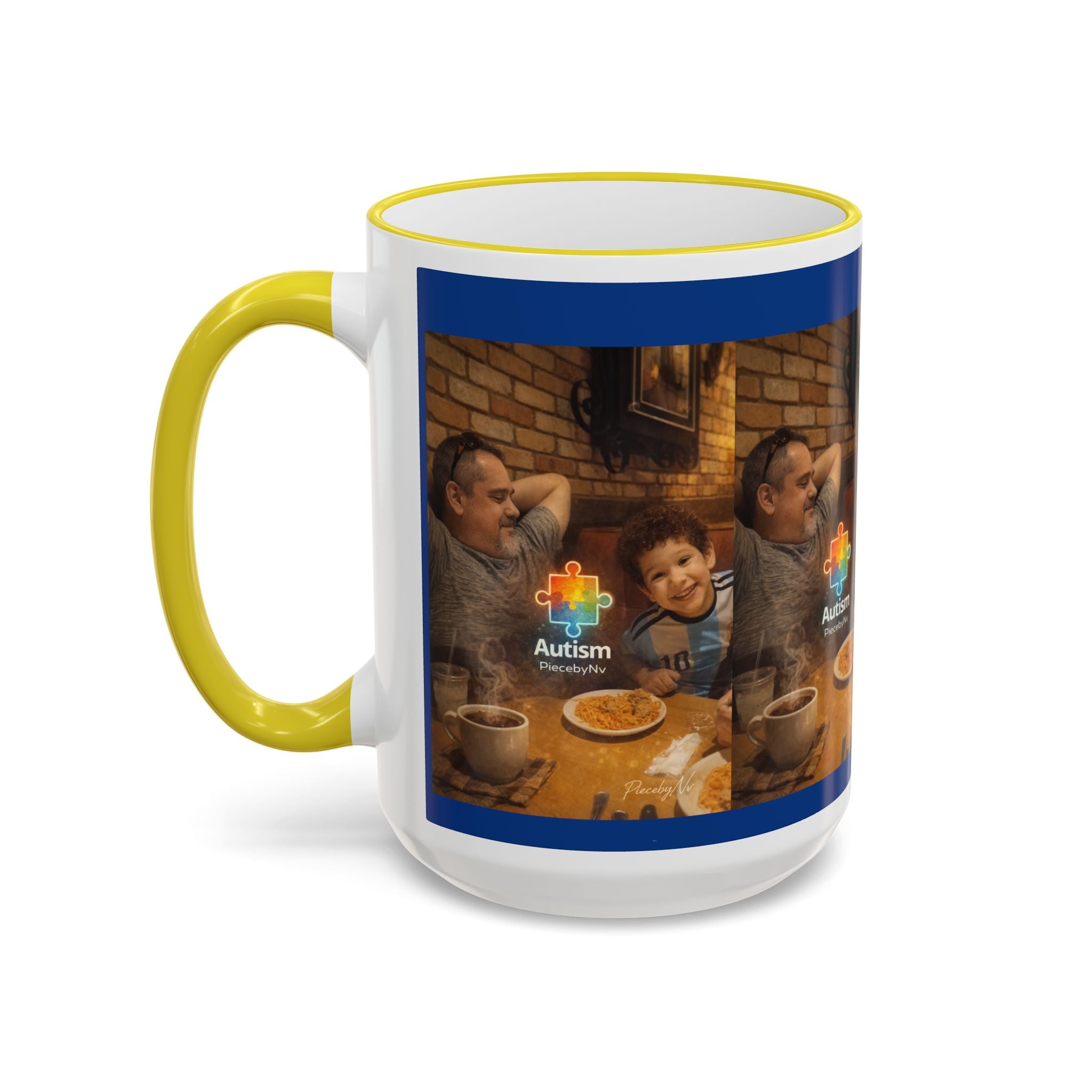 Autism Puzzle Heart Illustration Mug | Accent Rim & Handle
