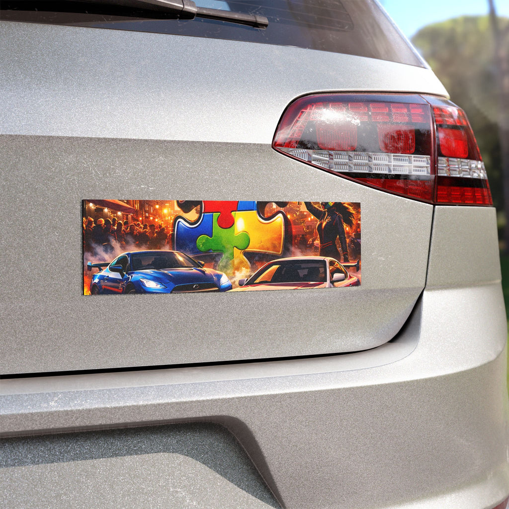 Racing Puzzle Piece Car Magnet | Magnetic Car Decal, Puzzle Autism Awareness