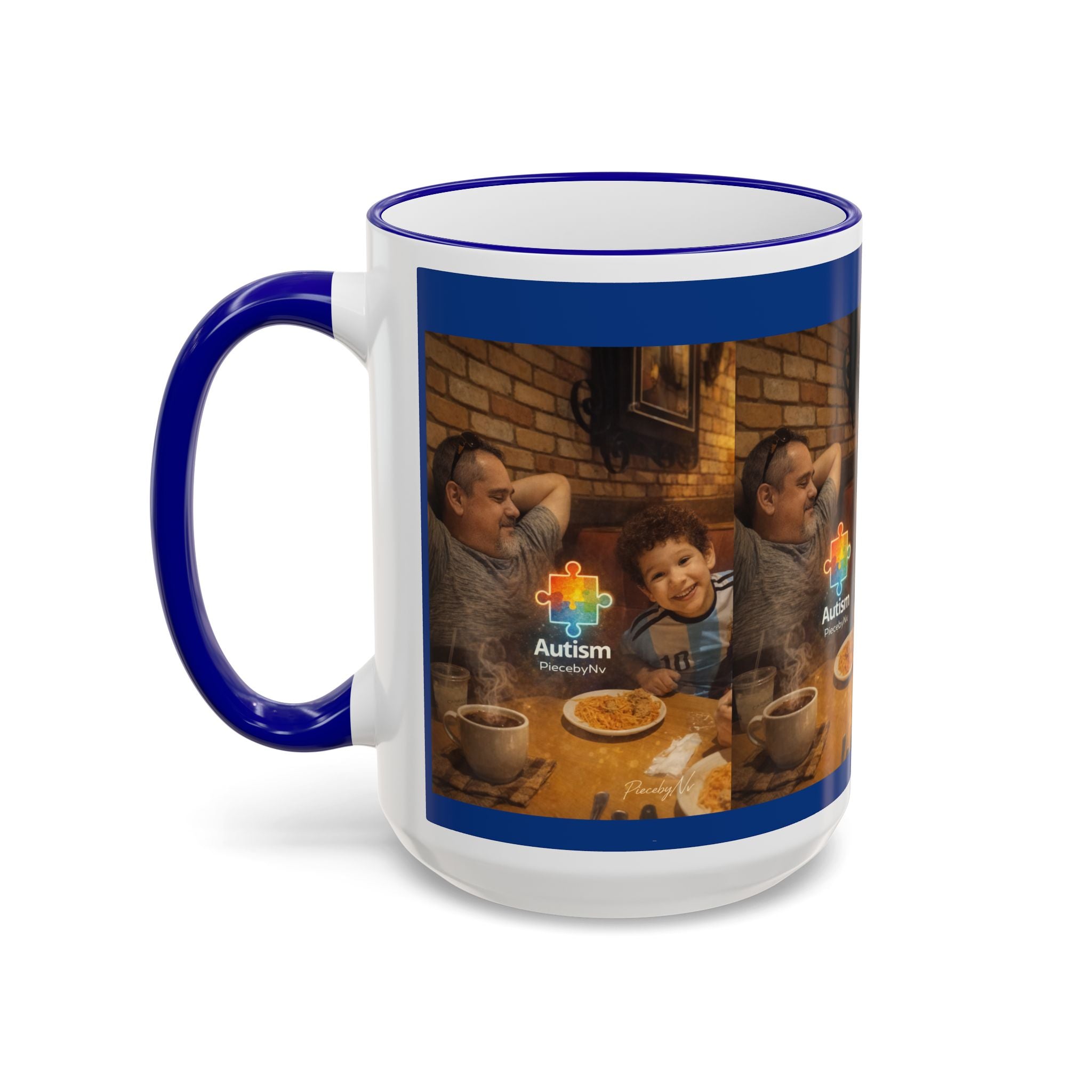 Autism Puzzle Heart Illustration Mug | Accent Rim & Handle