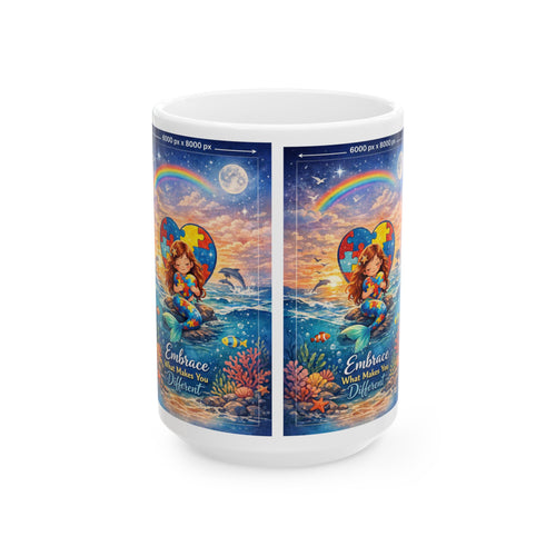 Autism Awareness Mermaid Heart mug | Ceramic Coffee Cup