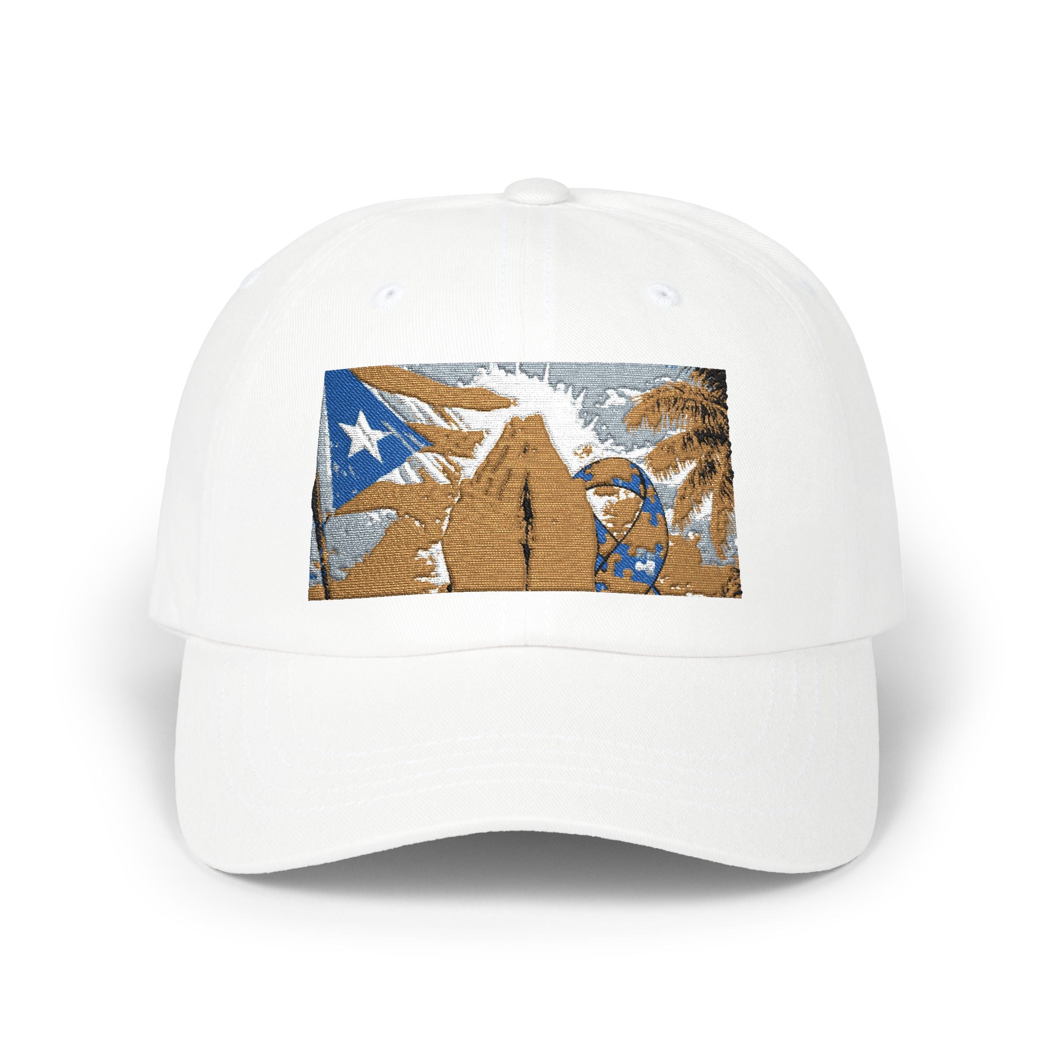 Puerto Rican Flag Surf Shack Dad Cap | Retro Beach Illustration Dad Cap
