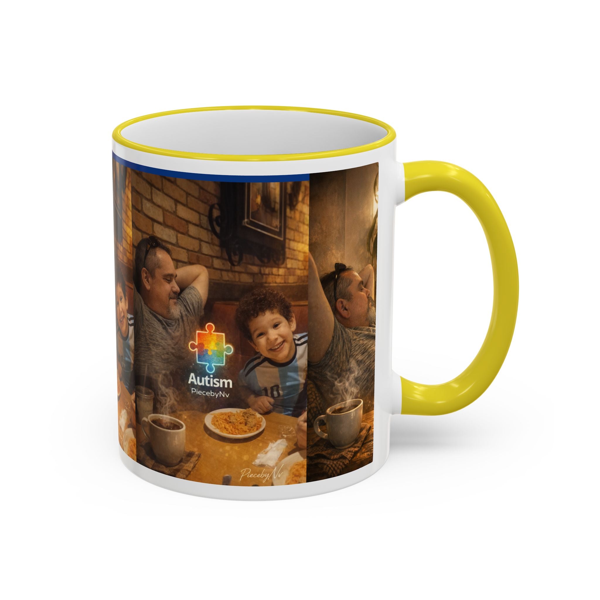 Autism Puzzle Heart Illustration Mug | Accent Rim & Handle