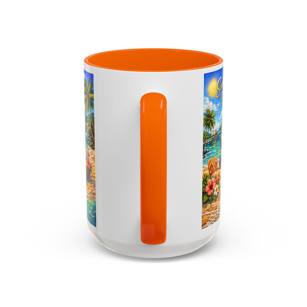 Tropical Palm Sunrise Mug | Ceramic Accent Coffee Mug 11oz 15oz, Summer Vibes Autism Awareness Mug – Tropical Beach Puzzle Ribbon Design