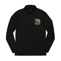 Embroidered Quarter-Zip Pullover — Abstract Gold & Navy Patch