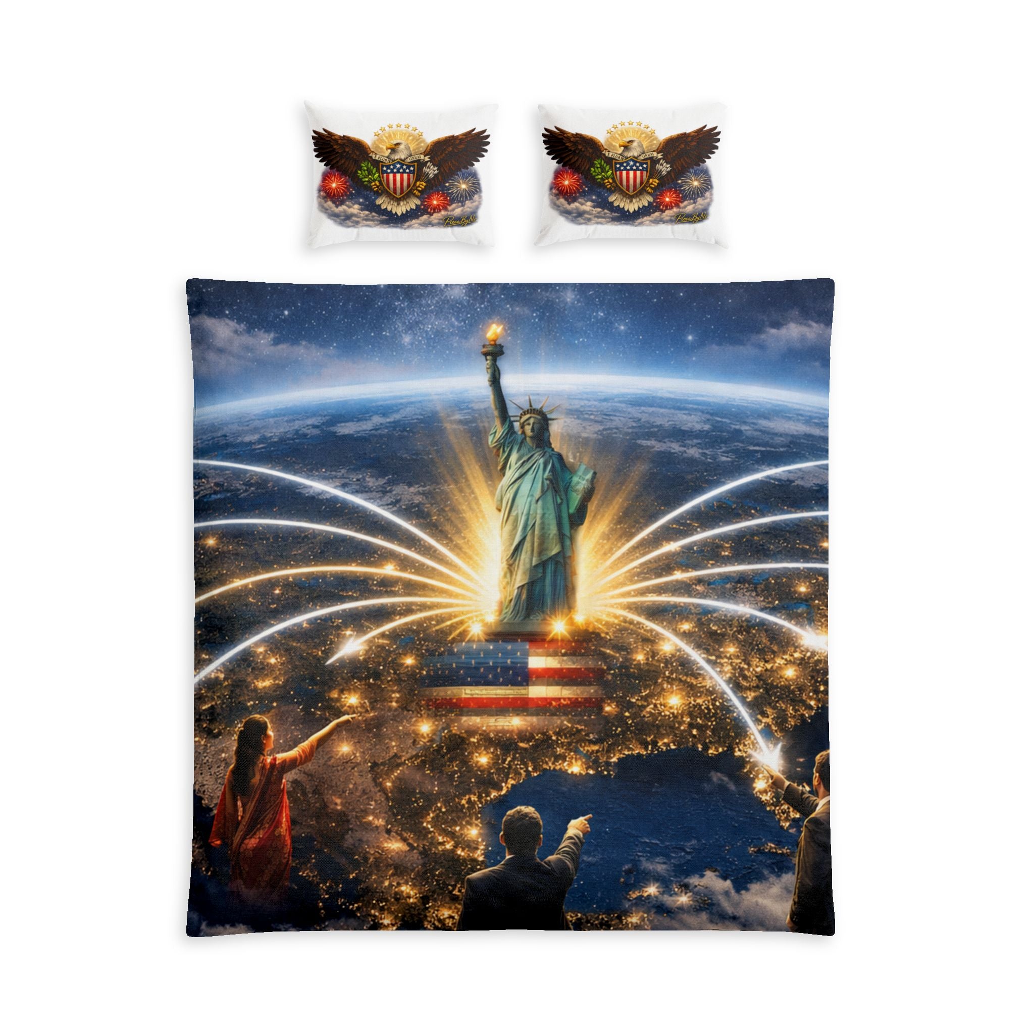 Statue of Liberty Night Skyline duvet cover | Cotton Bed Set