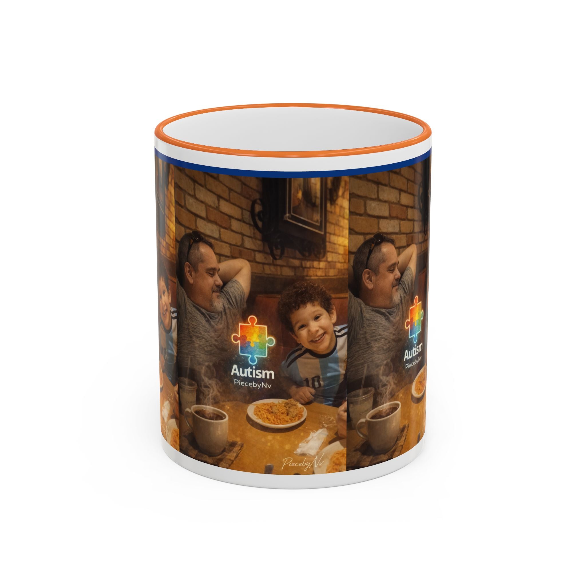 Autism Puzzle Heart Illustration Mug | Accent Rim & Handle