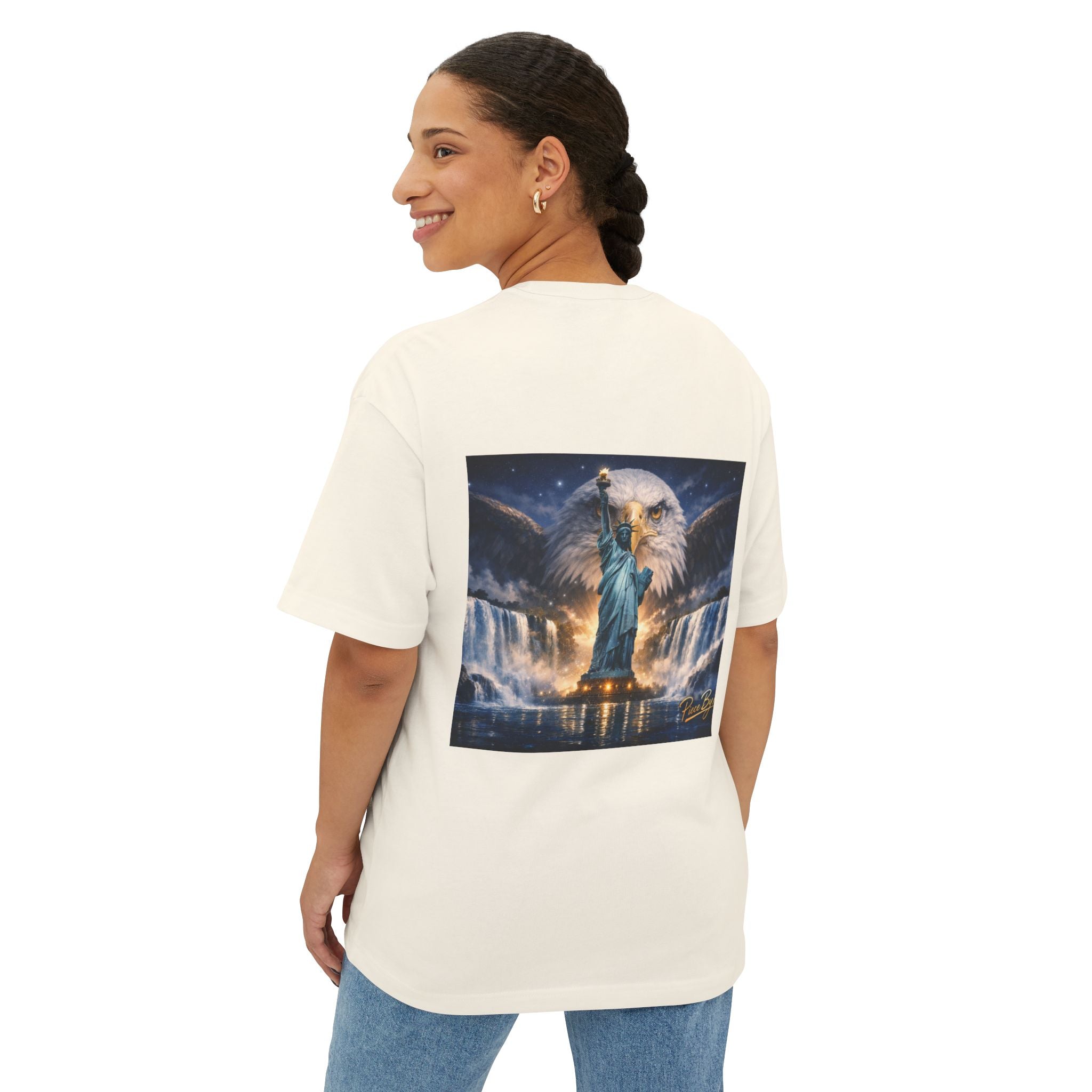 Statue of Liberty Eagle Back Print T-Shirt | Patriotic Liberty Artwork