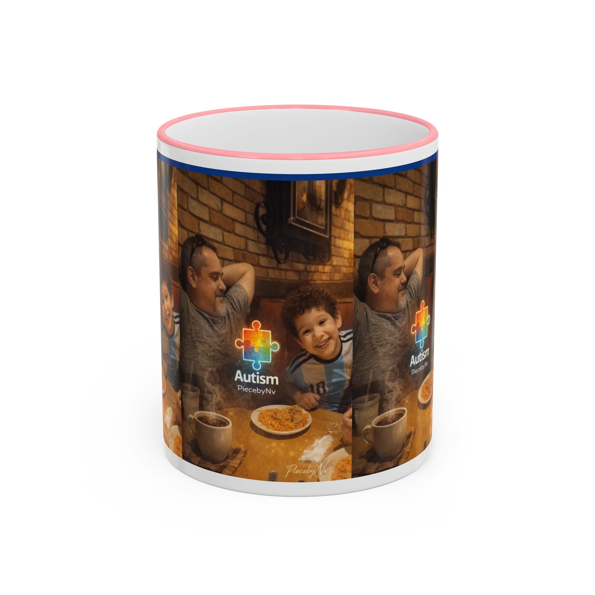 Autism Puzzle Heart Illustration Mug | Accent Rim & Handle
