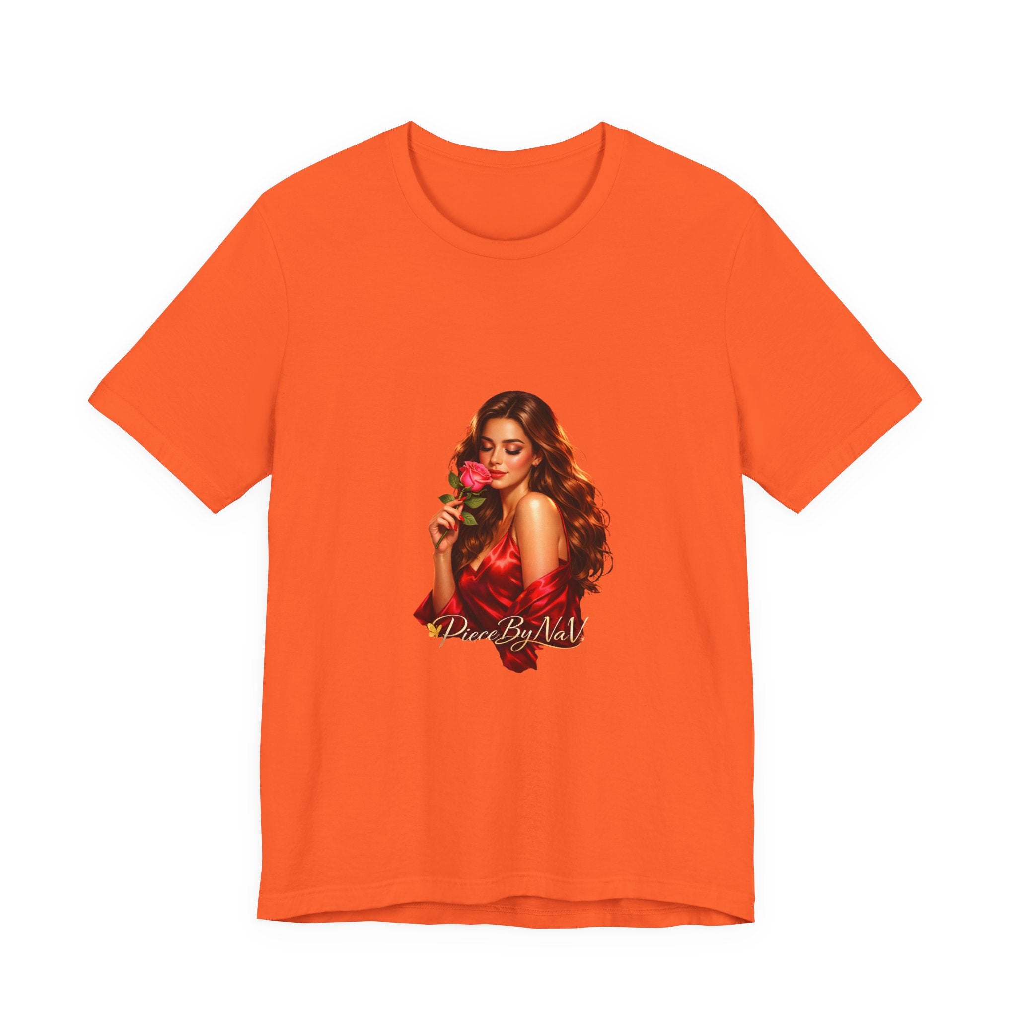 Woman with Rose Portrait Tee | Glamorous Red Dress Illustration