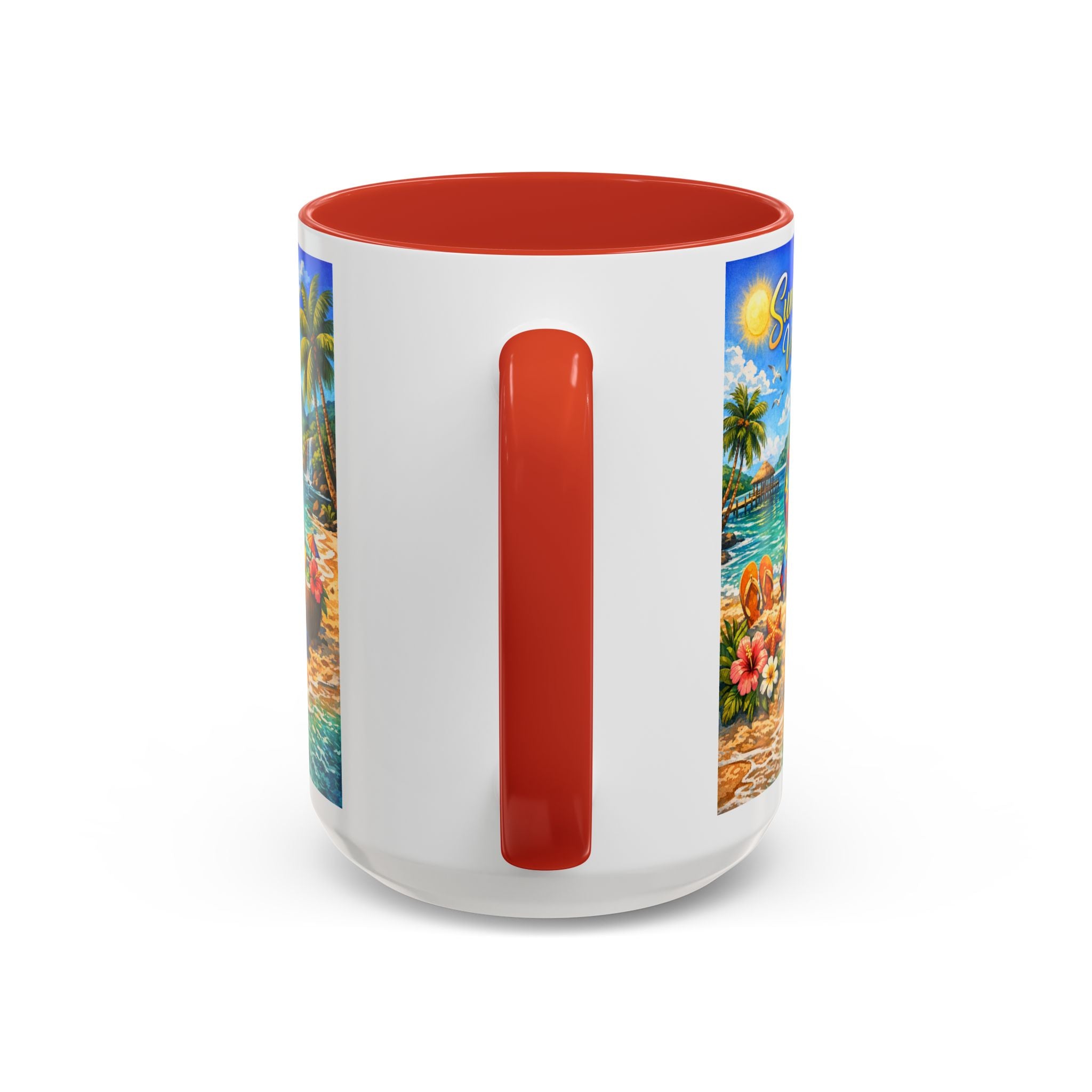 Tropical Palm Sunrise Mug | Ceramic Accent Coffee Mug 11oz 15oz, Summer Vibes Autism Awareness Mug – Tropical Beach Puzzle Ribbon Design