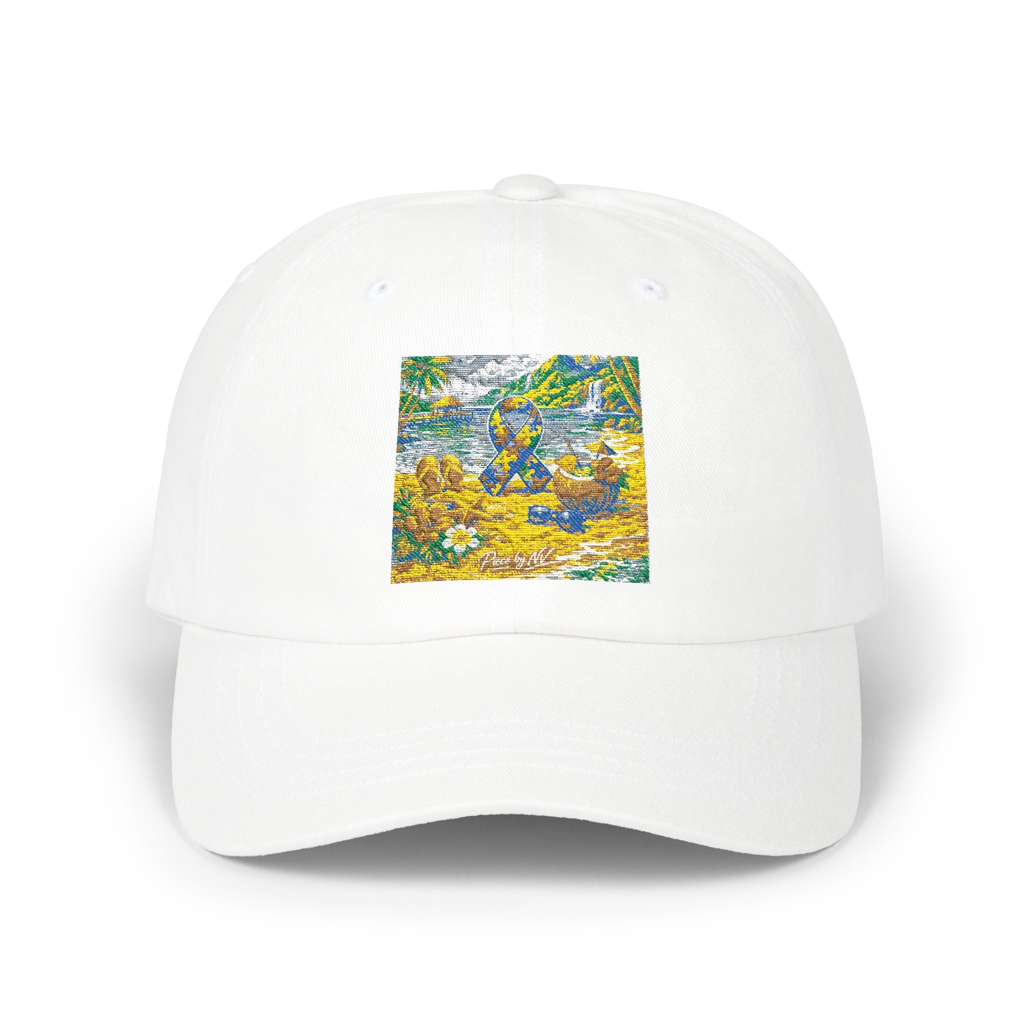Floral Meadow Art Classic Dad Cap | Yellow Blue Wildflower Embroidery