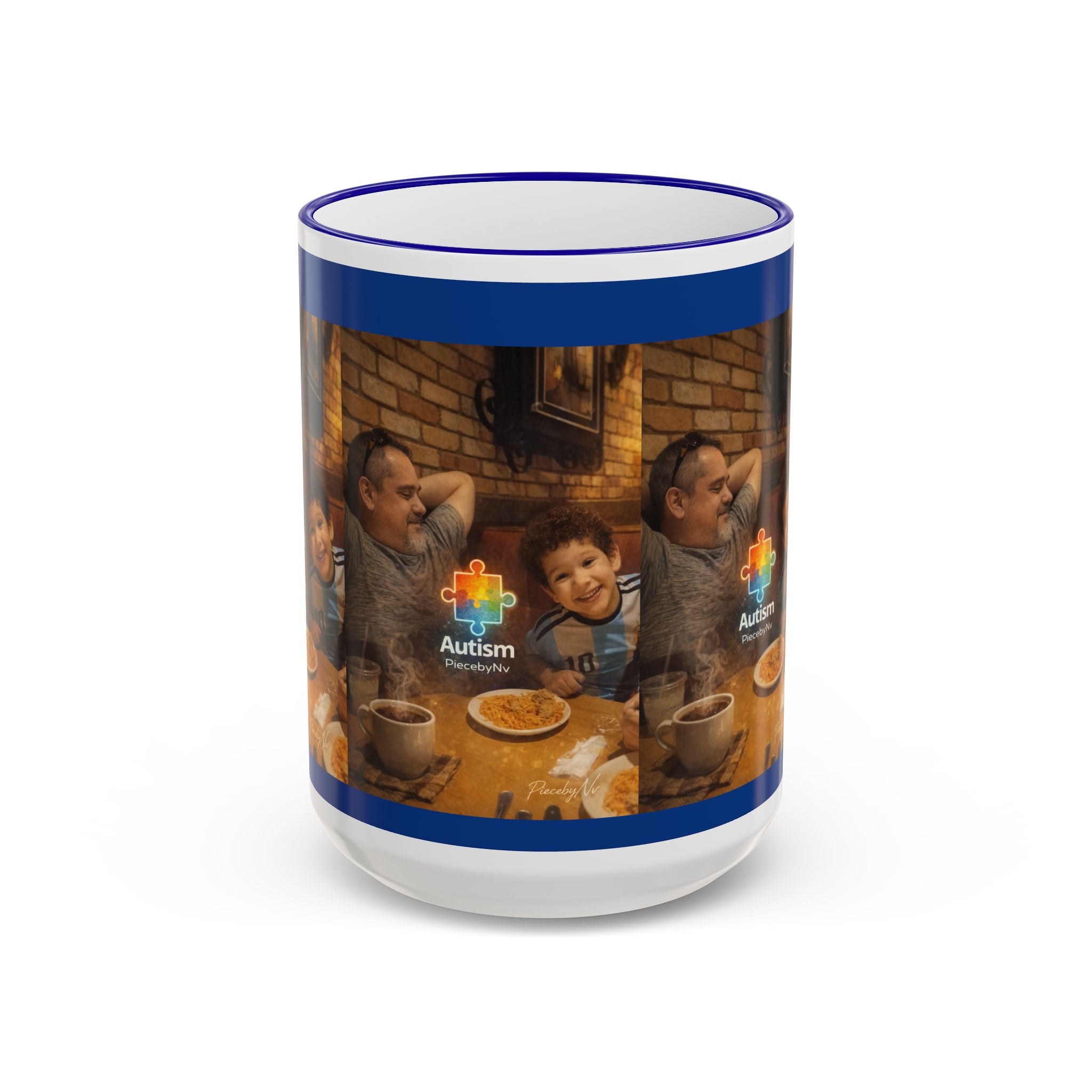 Autism Puzzle Heart Illustration Mug | Accent Rim & Handle