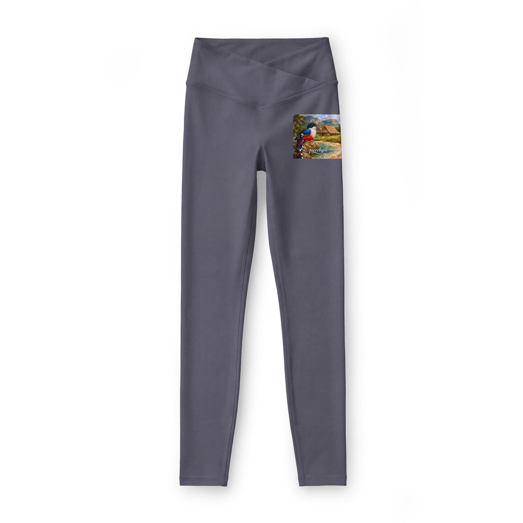 Tropical Parrot Pocket Leggings | Gray High-Waist Yoga Pants