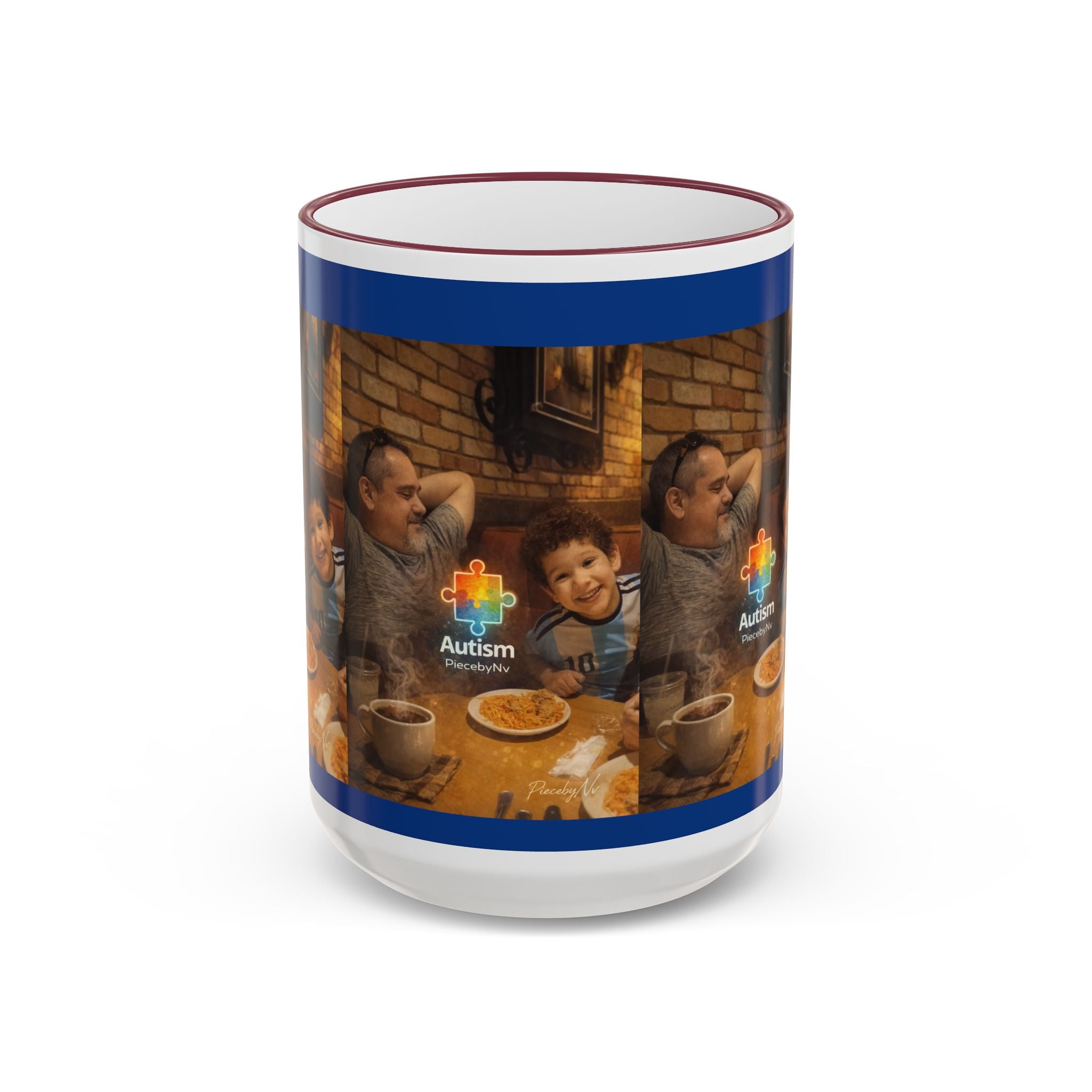 Autism Puzzle Heart Illustration Mug | Accent Rim & Handle