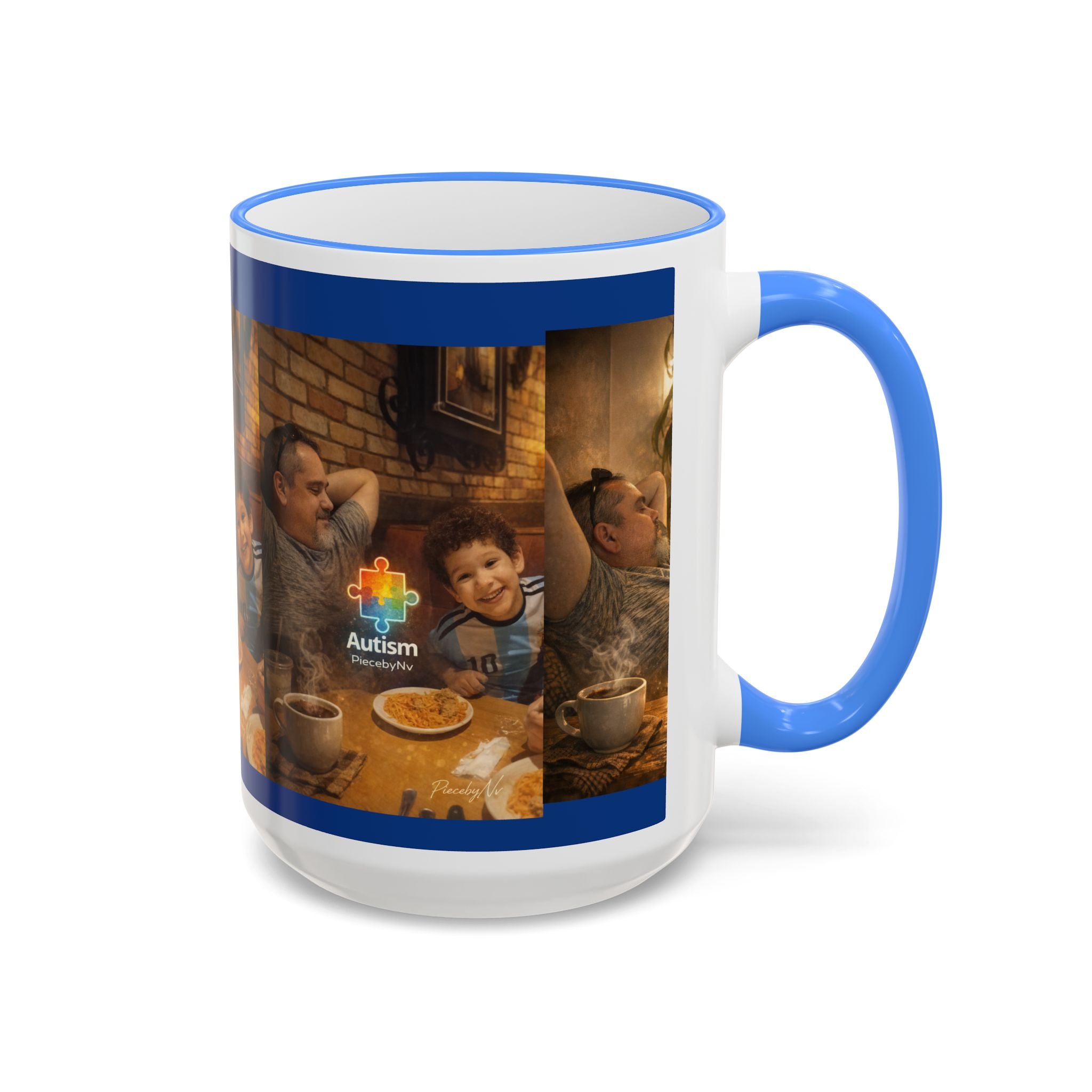 Autism Puzzle Heart Illustration Mug | Accent Rim & Handle