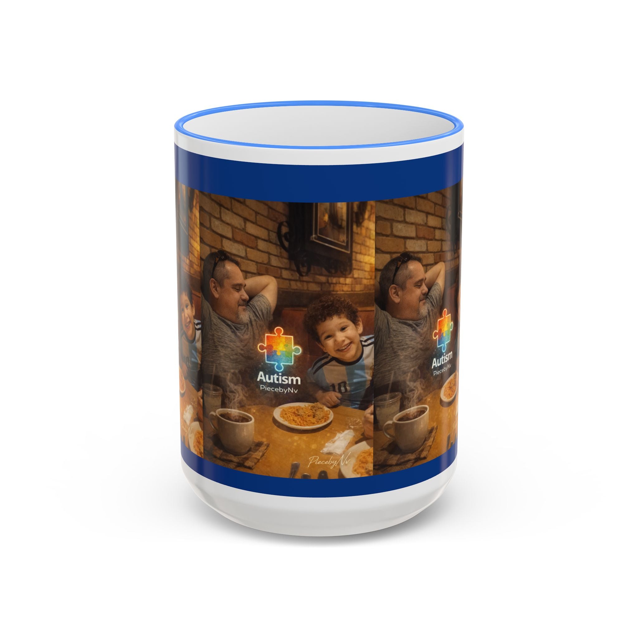 Autism Puzzle Heart Illustration Mug | Accent Rim & Handle