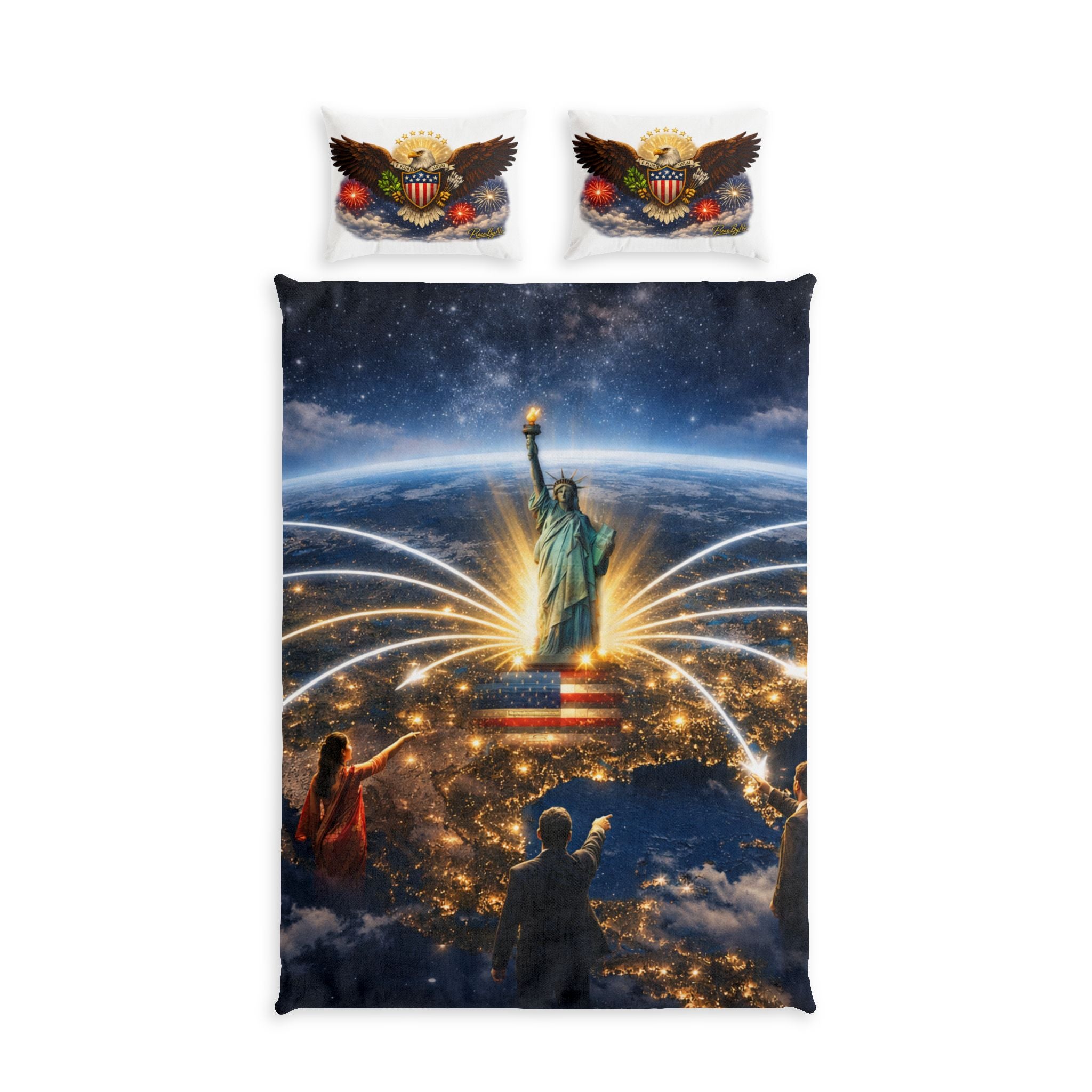 Statue of Liberty Night Skyline duvet cover | Cotton Bed Set