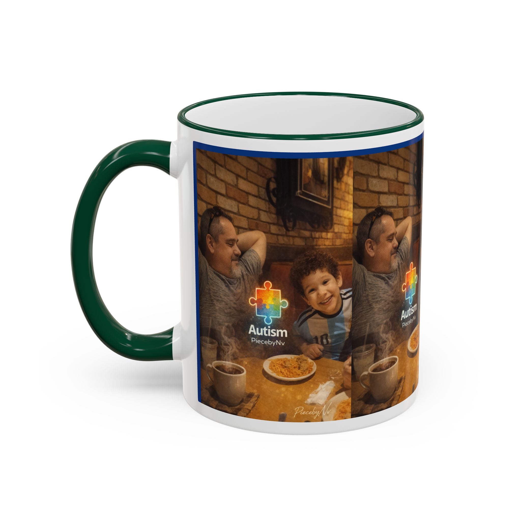 Autism Puzzle Heart Illustration Mug | Accent Rim & Handle