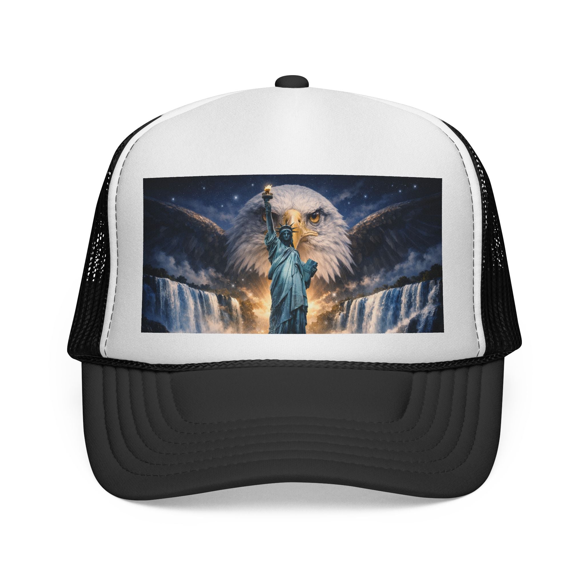 Statue of Liberty Eagle Scene Trucker Cap | Patriotic USA Design