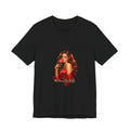 Woman with Rose Portrait Tee | Glamorous Red Dress Illustration