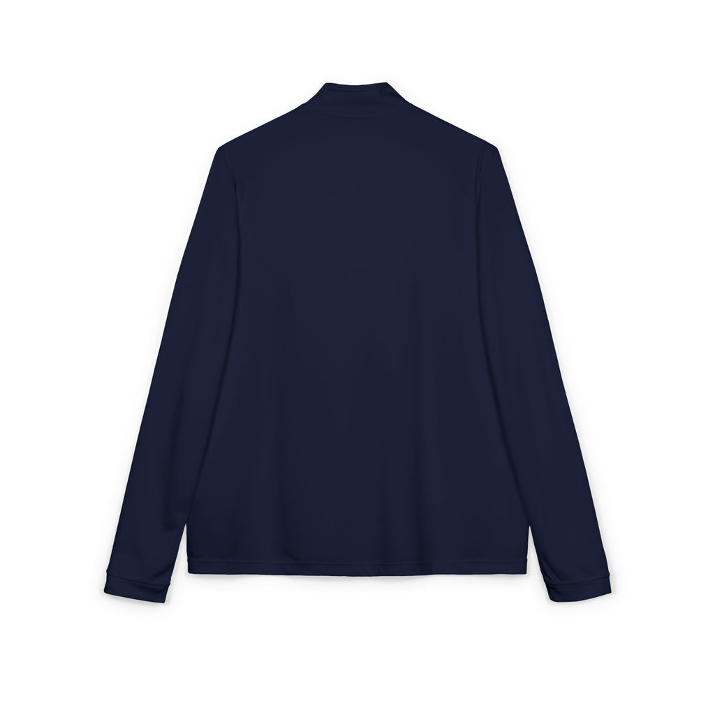 Embroidered Quarter-Zip Pullover — Abstract Gold & Navy Patch