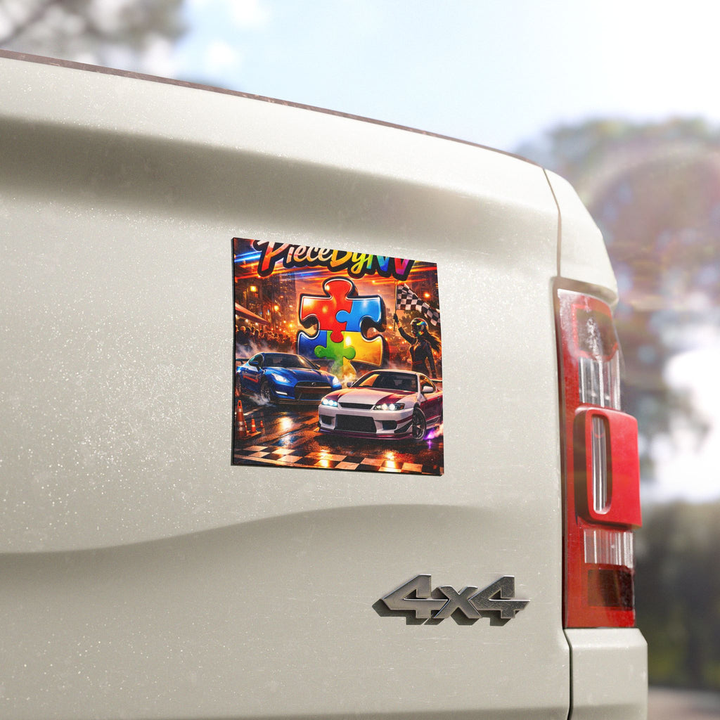 Racing Puzzle Piece Car Magnet | Magnetic Car Decal, Puzzle Autism Awareness