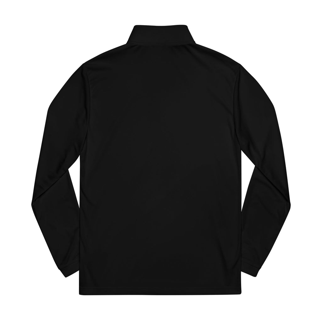 Embroidered Quarter-Zip Pullover — Abstract Gold & Navy Patch