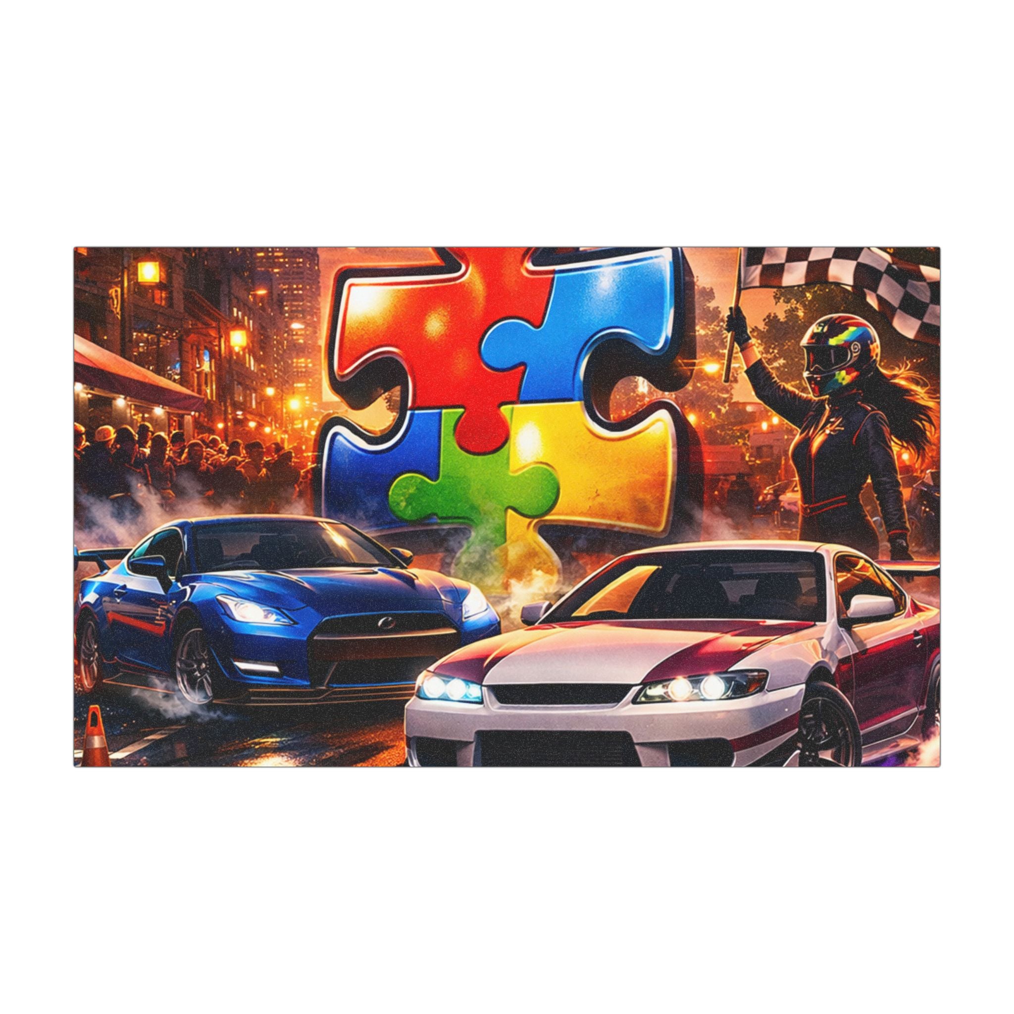 Racing Puzzle Piece Car Magnet | Magnetic Car Decal, Puzzle Autism Awareness